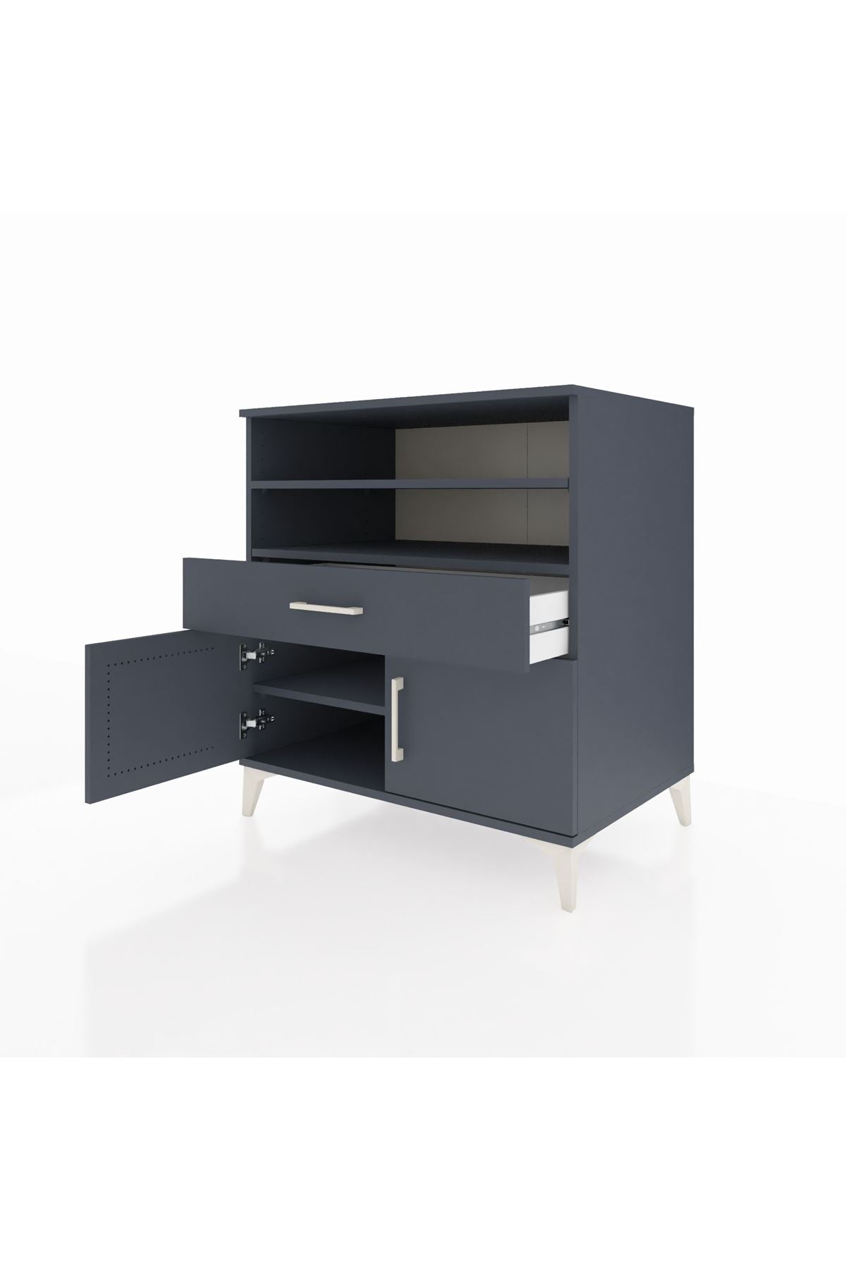 Kronos Şifonyer 3 Raflı Tek Çekmeceli 2 Kapaklı 88x59x96 Antrasit-Antrasit