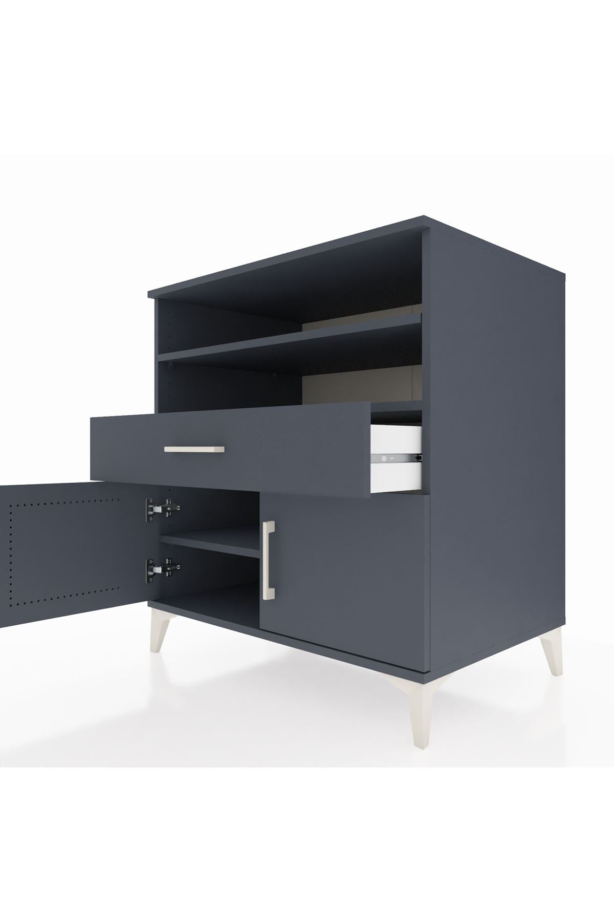 Kronos Şifonyer 3 Raflı Tek Çekmeceli 2 Kapaklı 88x59x96 Antrasit-Antrasit