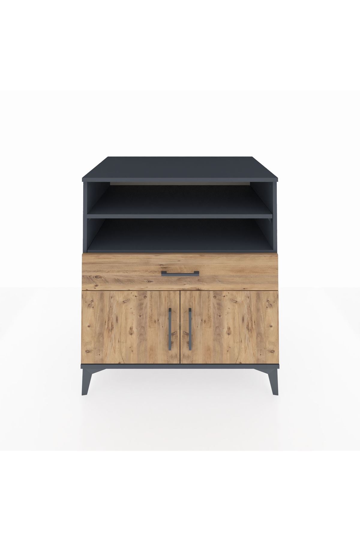 Kronos Şifonyer 3 Raflı Tek Çekmeceli 2 Kapaklı 88x59x96 Antrasit-Çam