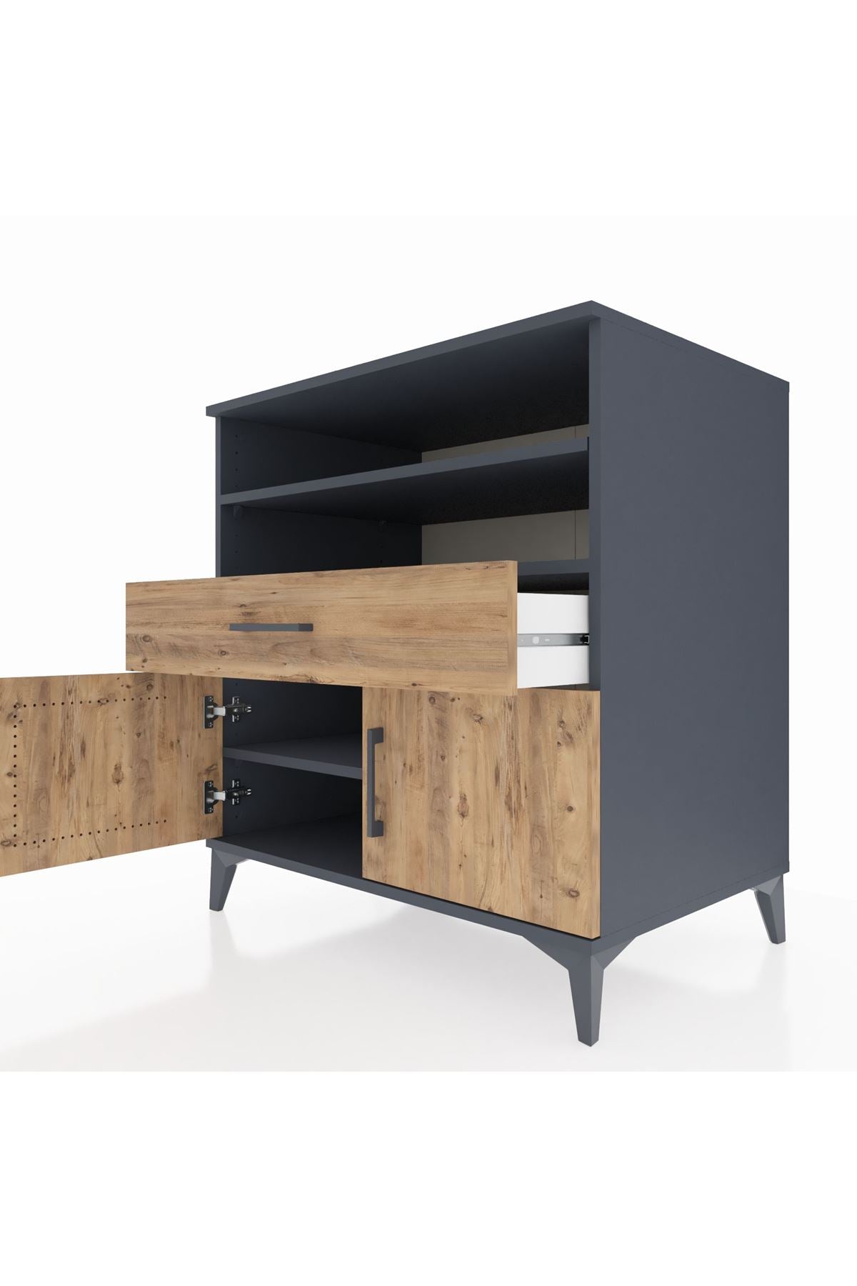 Kronos Şifonyer 3 Raflı Tek Çekmeceli 2 Kapaklı 88x59x96 Antrasit-Çam