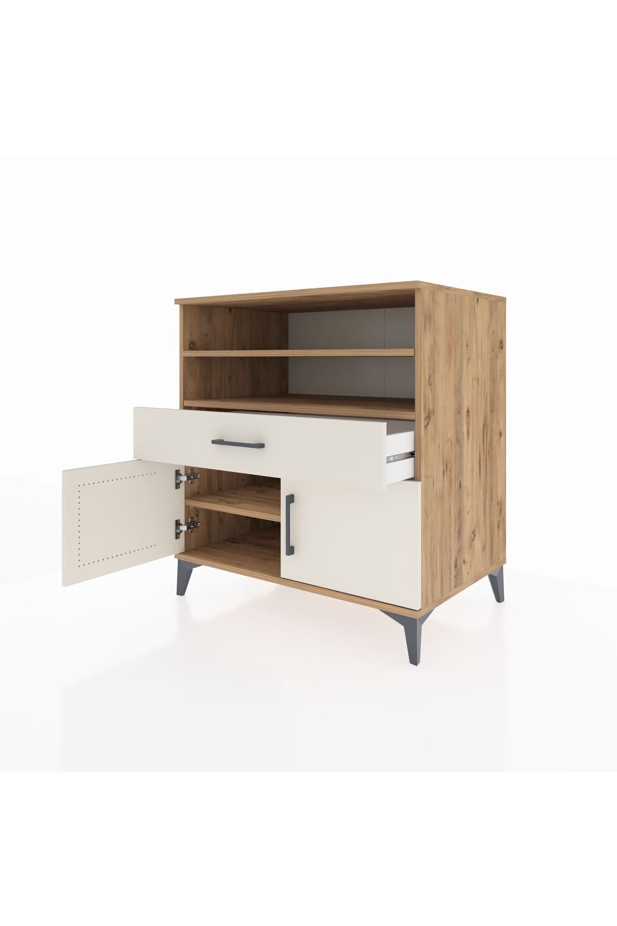 Kronos Şifonyer 3 Raflı Tek Çekmeceli 2 Kapaklı 88x59x96 Çam-Aytaşı