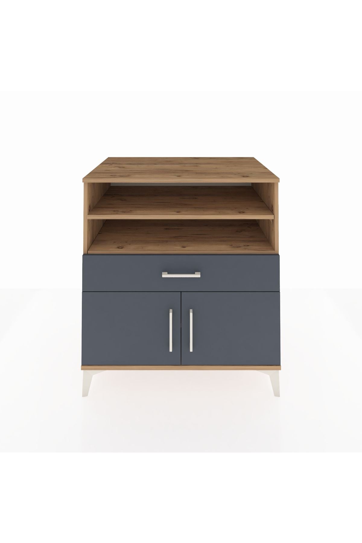 Kronos Şifonyer 3 Raflı Tek Çekmeceli 2 Kapaklı 88x59x96 Çam-Antrasit