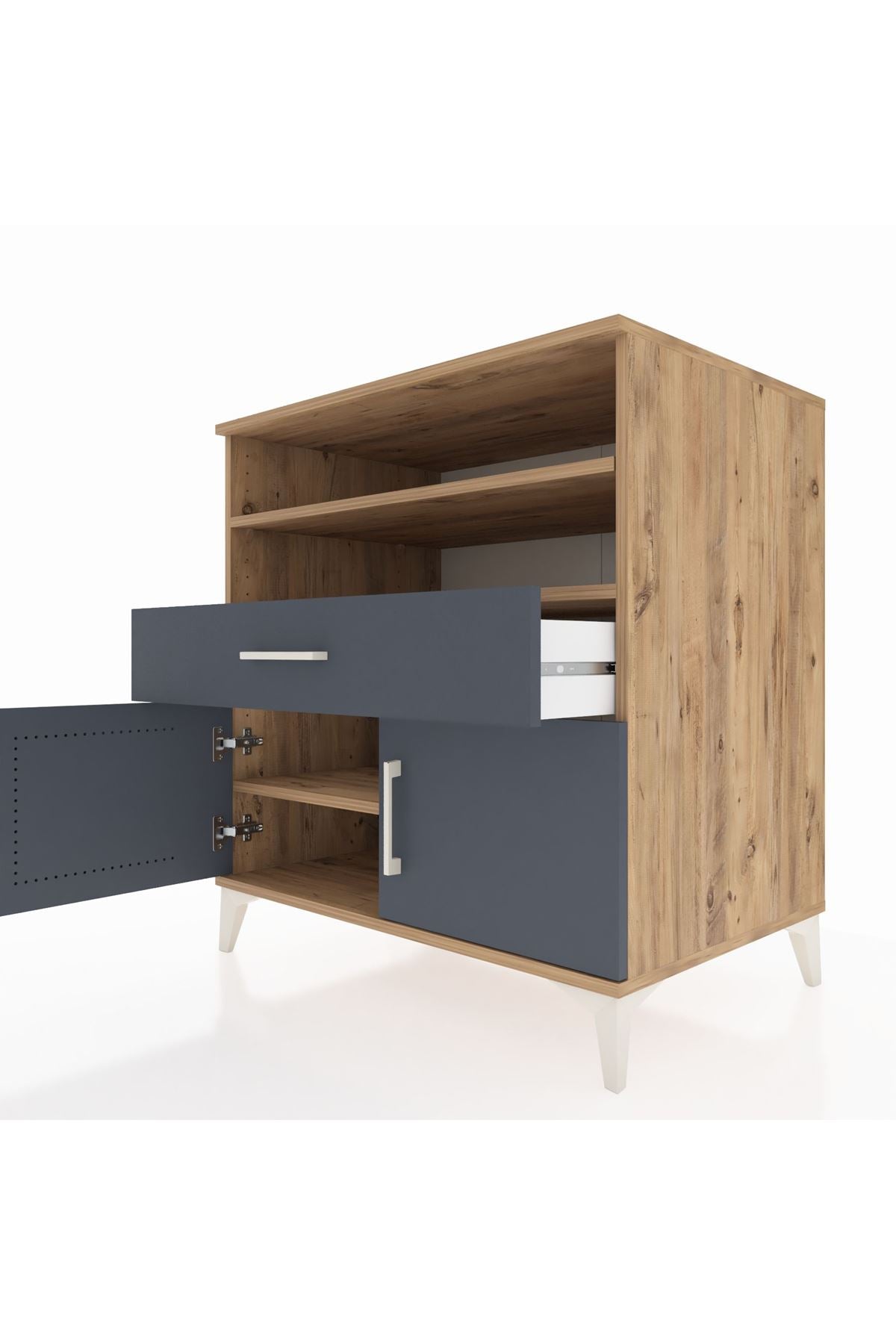 Kronos Şifonyer 3 Raflı Tek Çekmeceli 2 Kapaklı 88x59x96 Çam-Antrasit