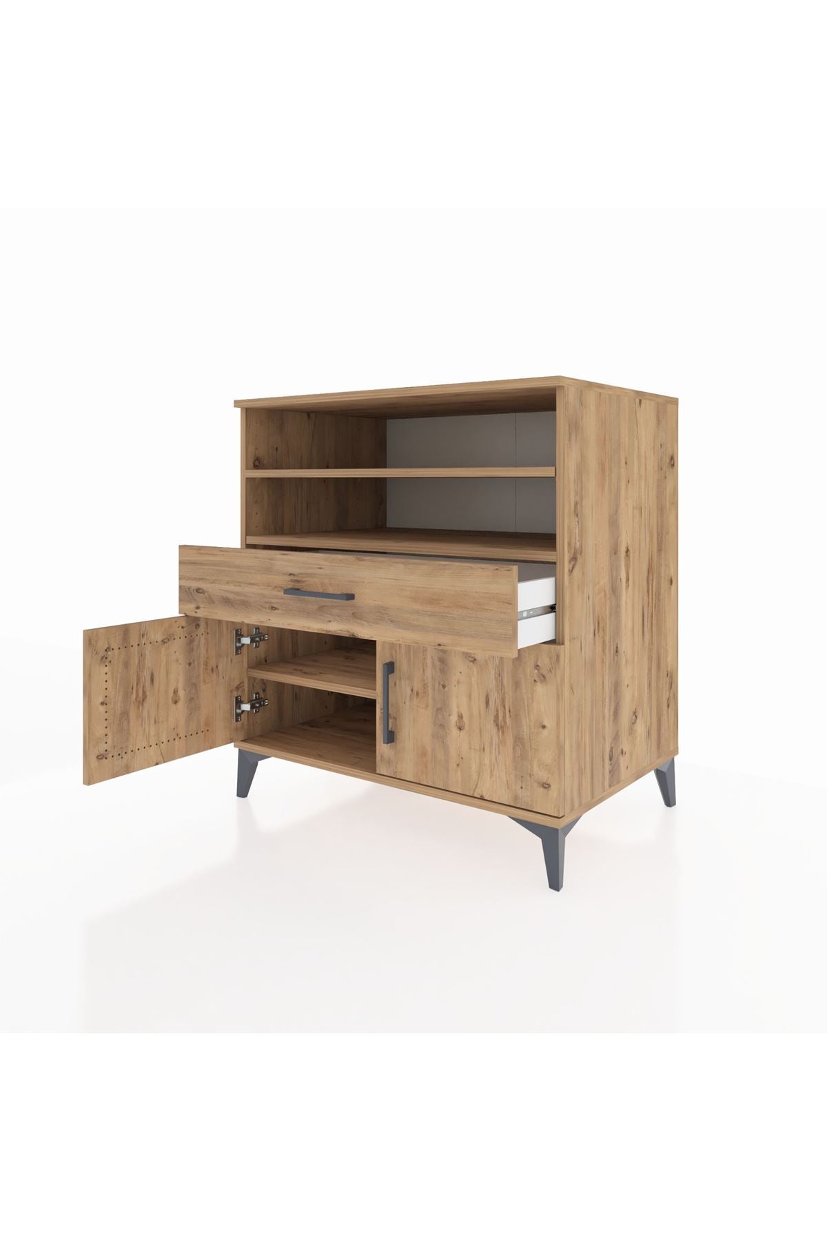 Kronos Şifonyer 3 Raflı Tek Çekmeceli 2 Kapaklı 88x59x96 Çam-Çam