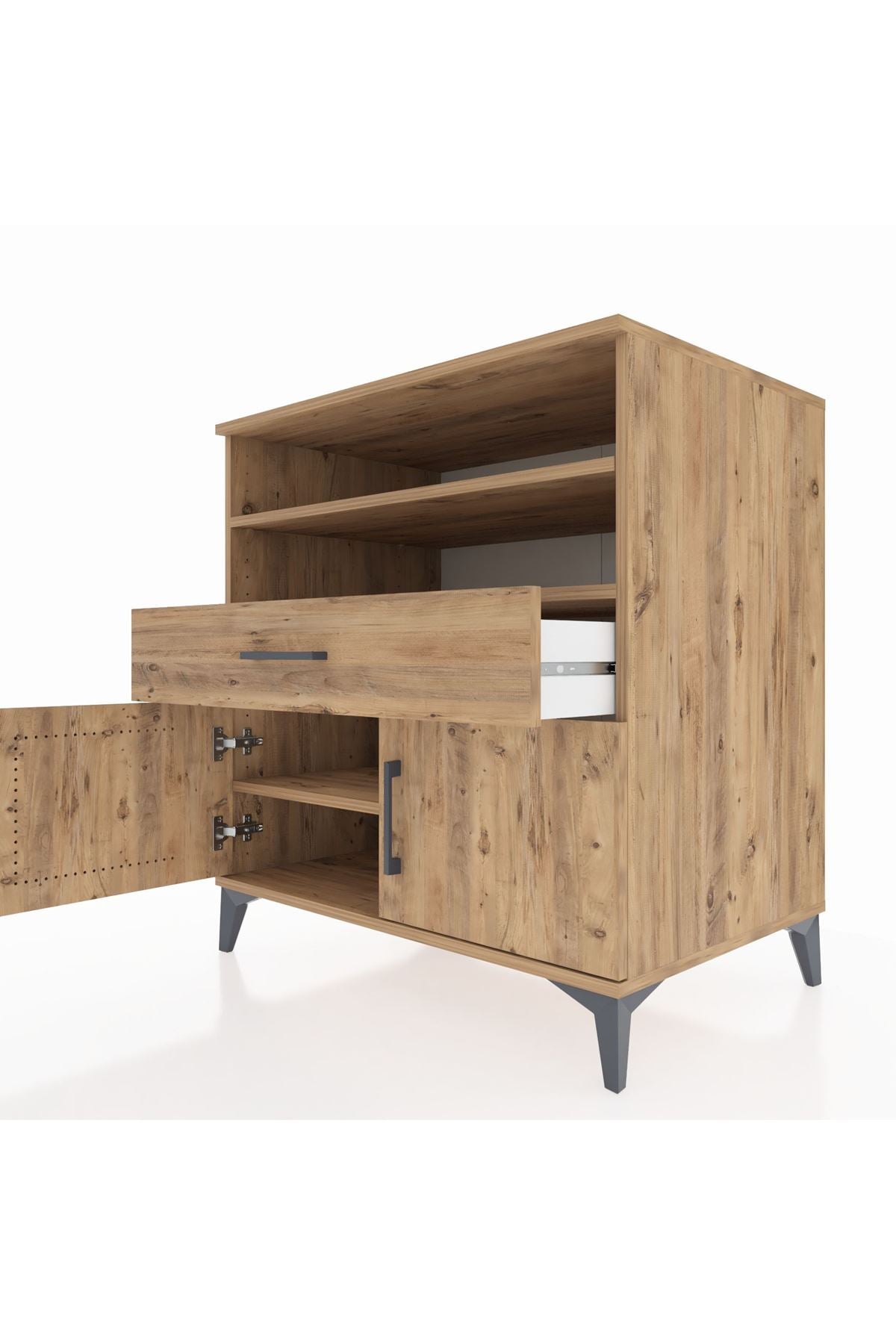 Kronos Şifonyer 3 Raflı Tek Çekmeceli 2 Kapaklı 88x59x96 Çam-Çam