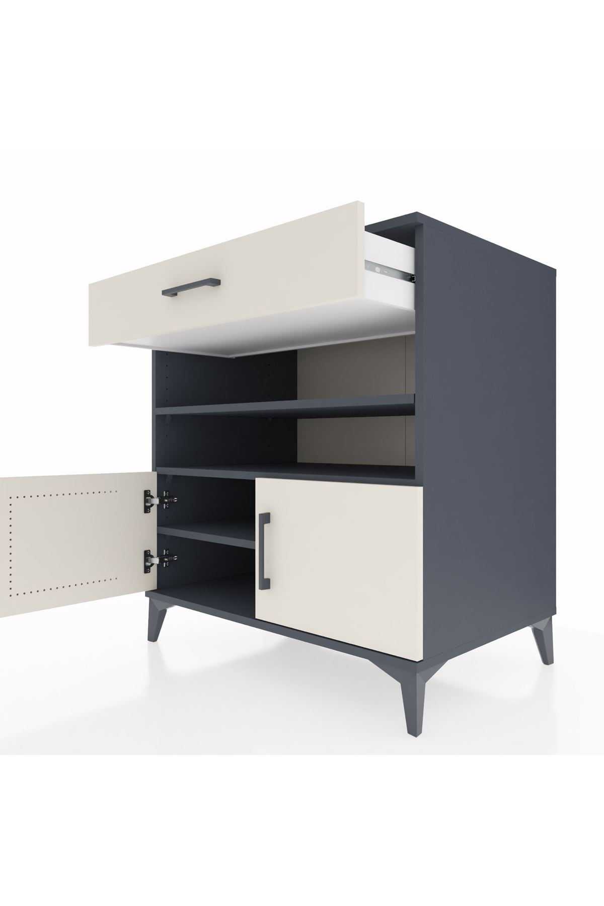 Kronos Şifonyer 3 Raflı Tek Çekmeceli 2 Kapaklı 88x59x96 Antrasit-Aytaşı