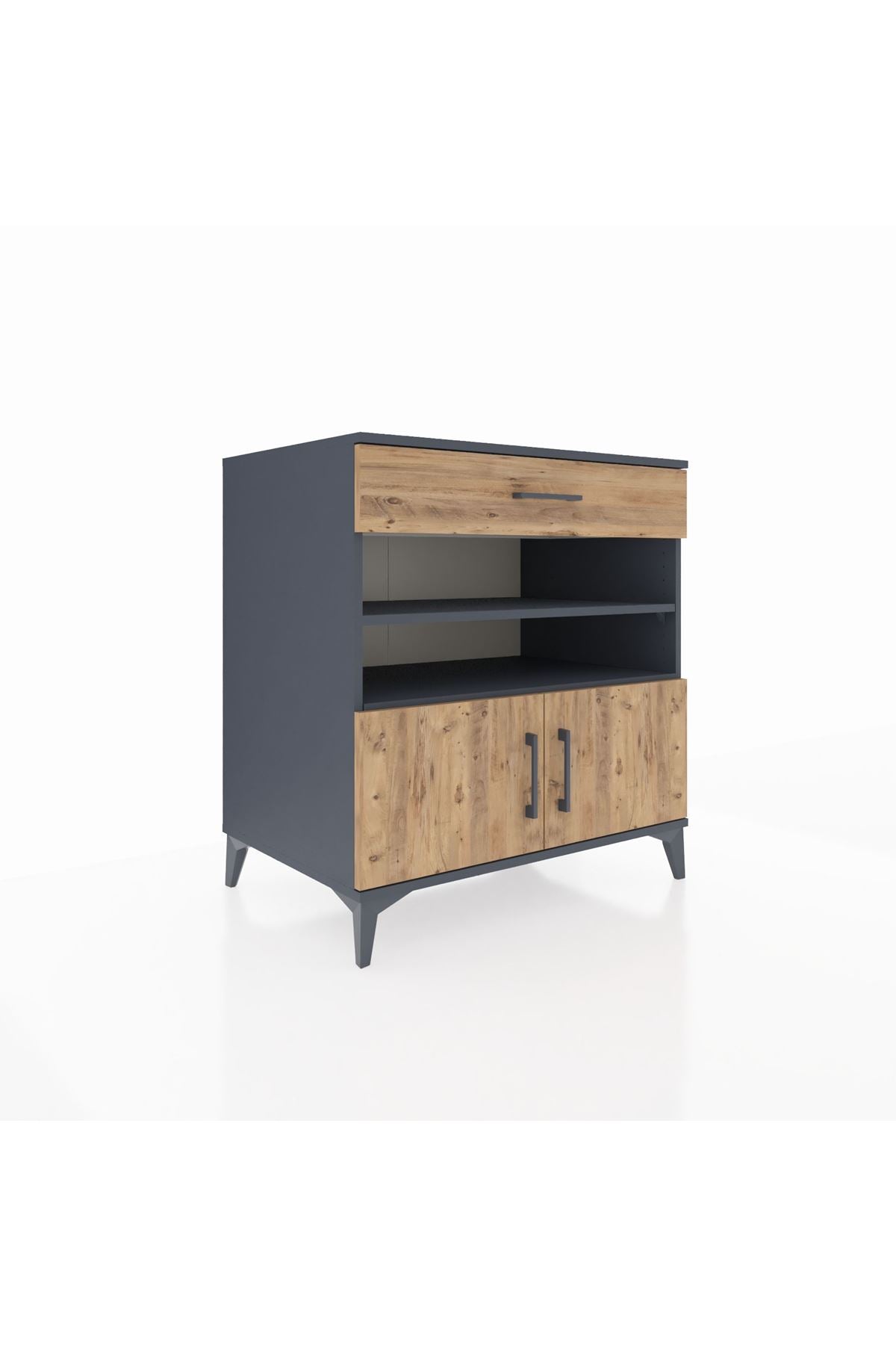 Kronos Şifonyer 3 Raflı Tek Çekmeceli 2 Kapaklı 88x59x96 Antrasit-Çam