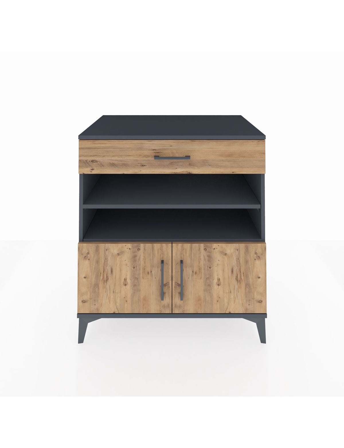 Kronos Şifonyer 3 Raflı Tek Çekmeceli 2 Kapaklı 88x59x96 Antrasit-Çam