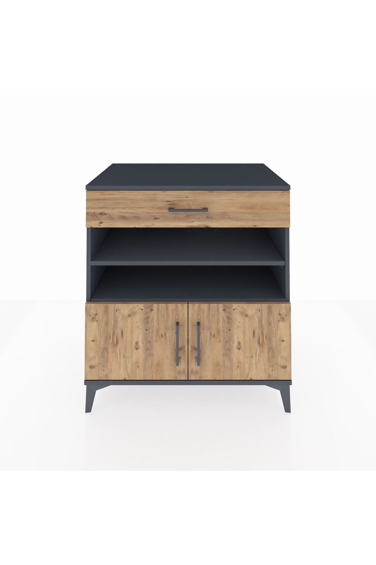 Kronos Şifonyer 3 Raflı Tek Çekmeceli 2 Kapaklı 88x59x96 Antrasit-Çam