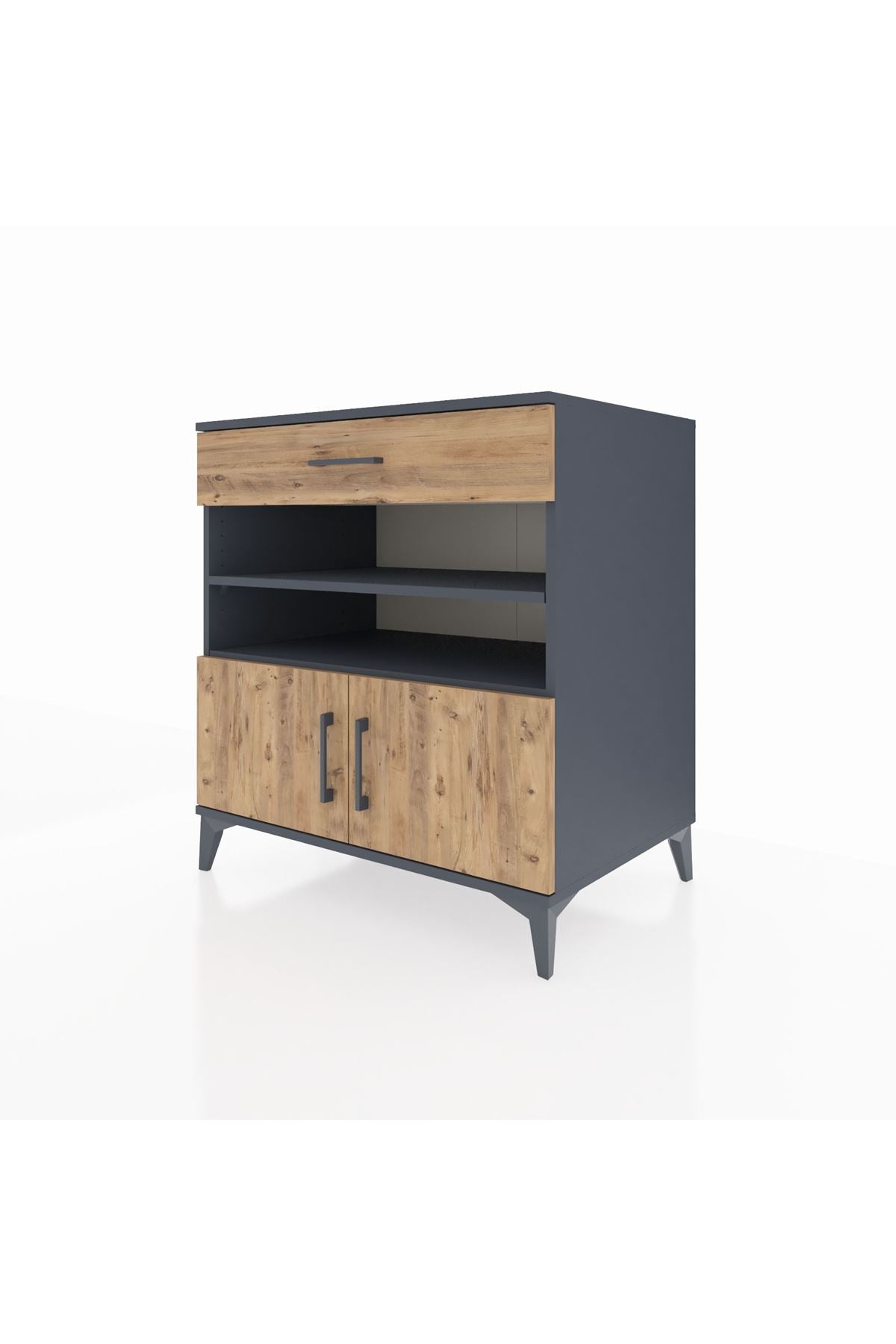 Kronos Şifonyer 3 Raflı Tek Çekmeceli 2 Kapaklı 88x59x96 Antrasit-Çam