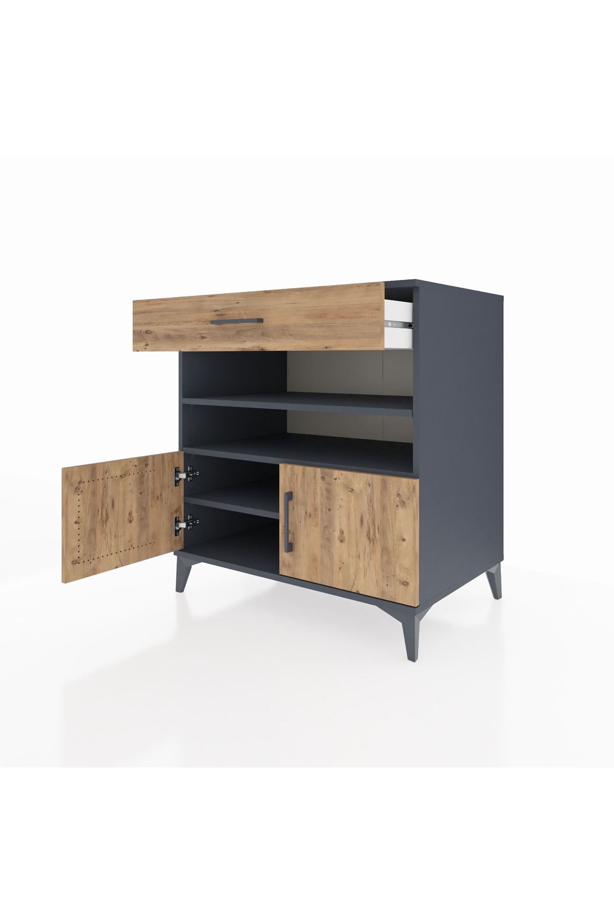 Kronos Şifonyer 3 Raflı Tek Çekmeceli 2 Kapaklı 88x59x96 Antrasit-Çam