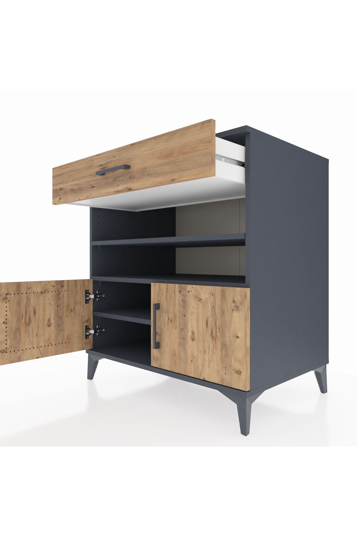 Kronos Şifonyer 3 Raflı Tek Çekmeceli 2 Kapaklı 88x59x96 Antrasit-Çam