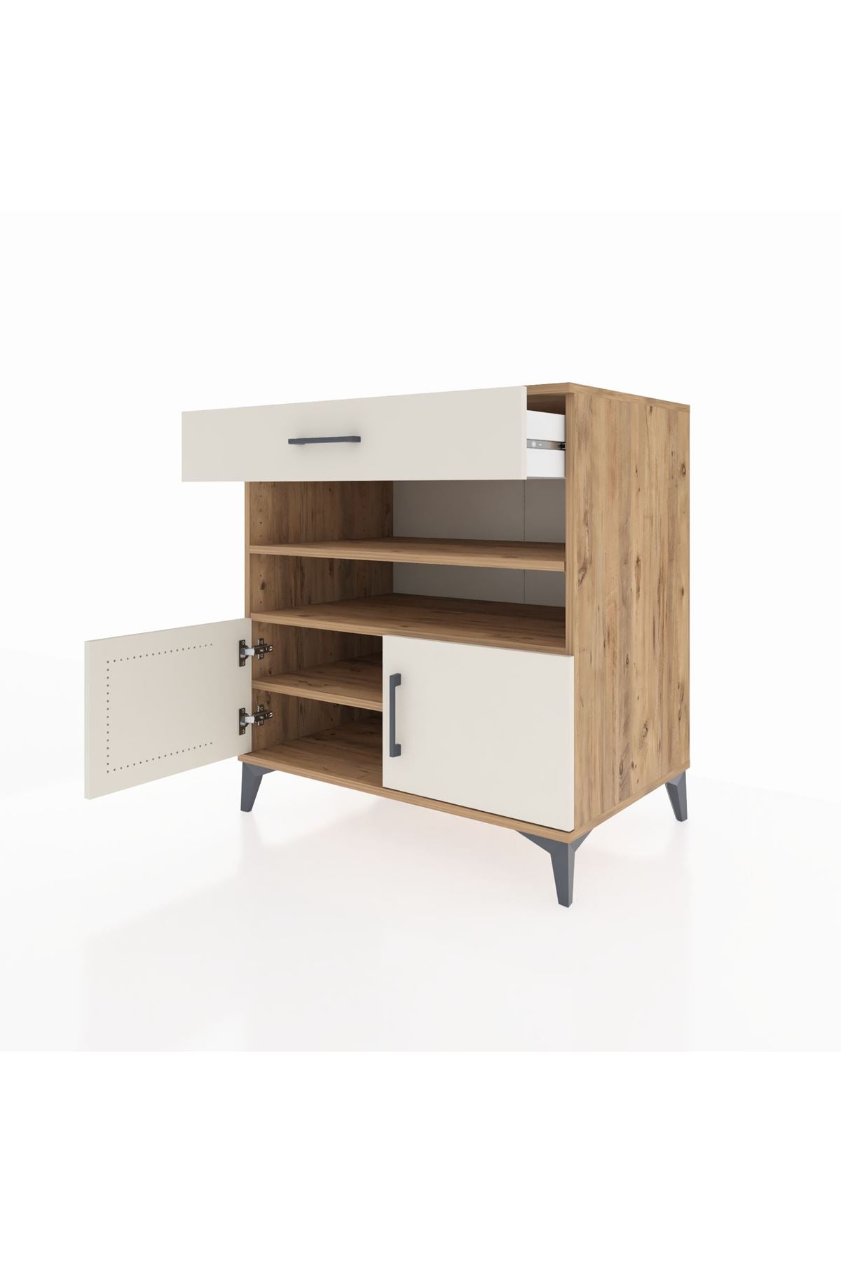 Kronos Şifonyer 3 Raflı Tek Çekmeceli 2 Kapaklı 88x59x96 Çam-Aytaşı