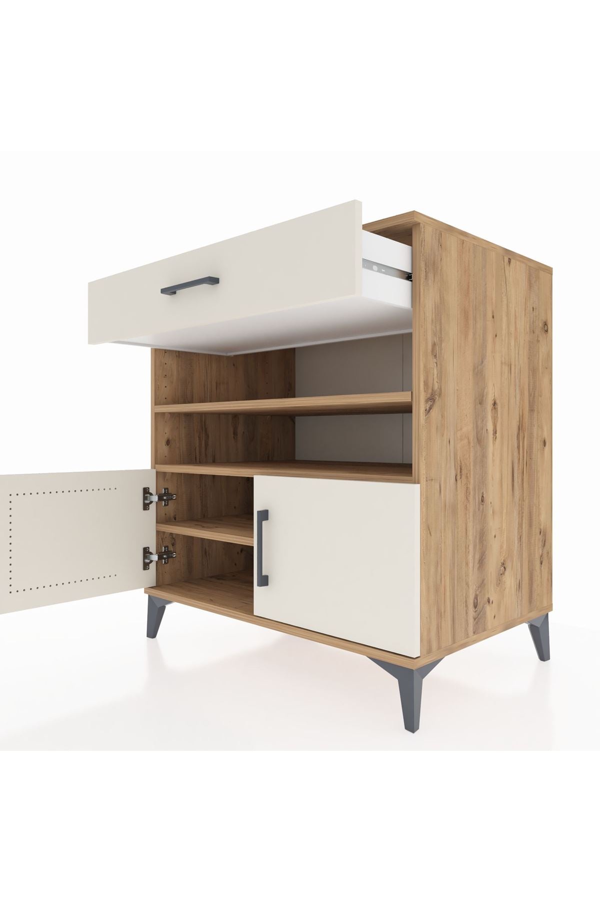 Kronos Şifonyer 3 Raflı Tek Çekmeceli 2 Kapaklı 88x59x96 Çam-Aytaşı