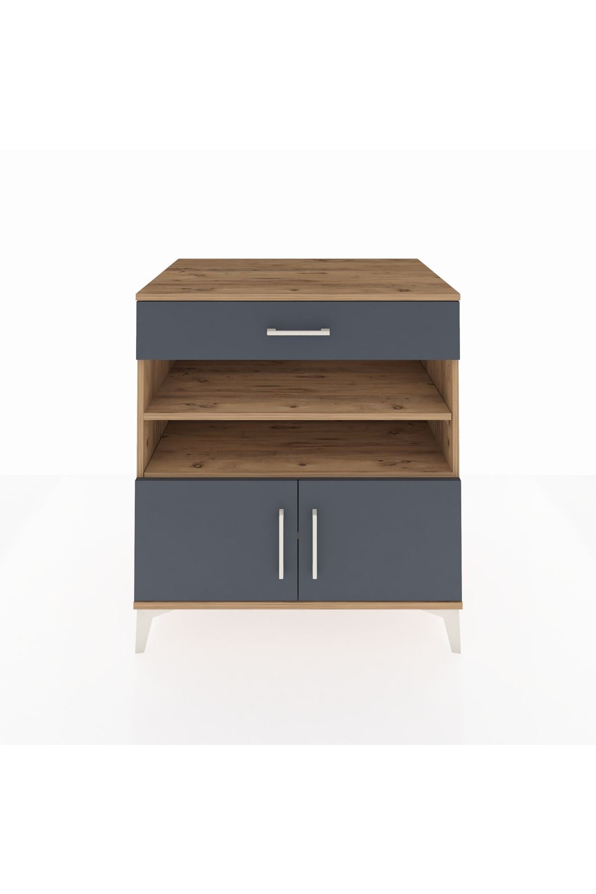 Kronos Şifonyer 3 Raflı Tek Çekmeceli 2 Kapaklı 88x59x96 Çam-Antrasit