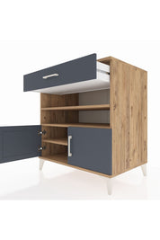 Kronos Şifonyer 3 Raflı Tek Çekmeceli 2 Kapaklı 88x59x96 Çam-Antrasit