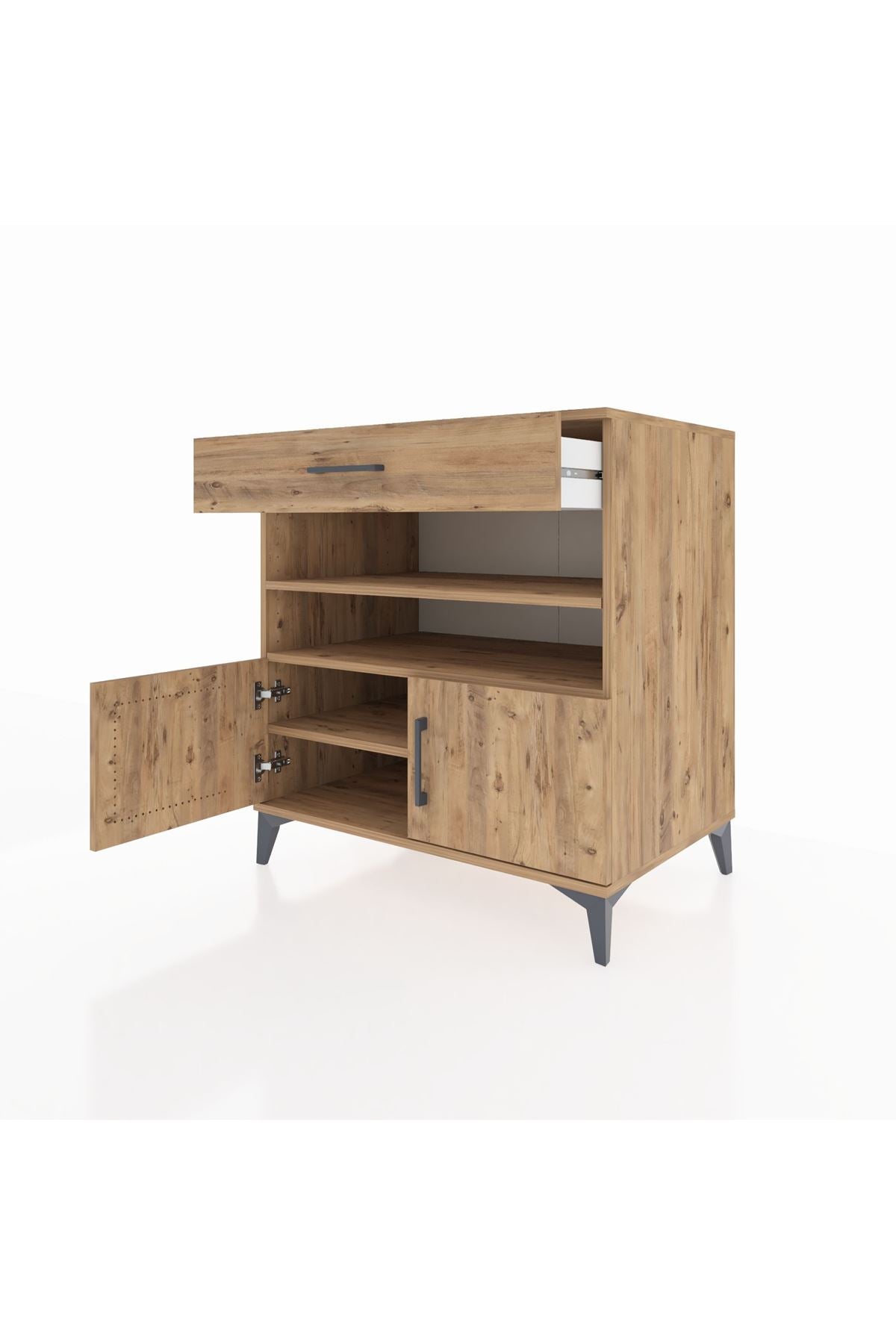 Kronos Şifonyer 3 Raflı Tek Çekmeceli 2 Kapaklı 88x59x96 Çam-Çam