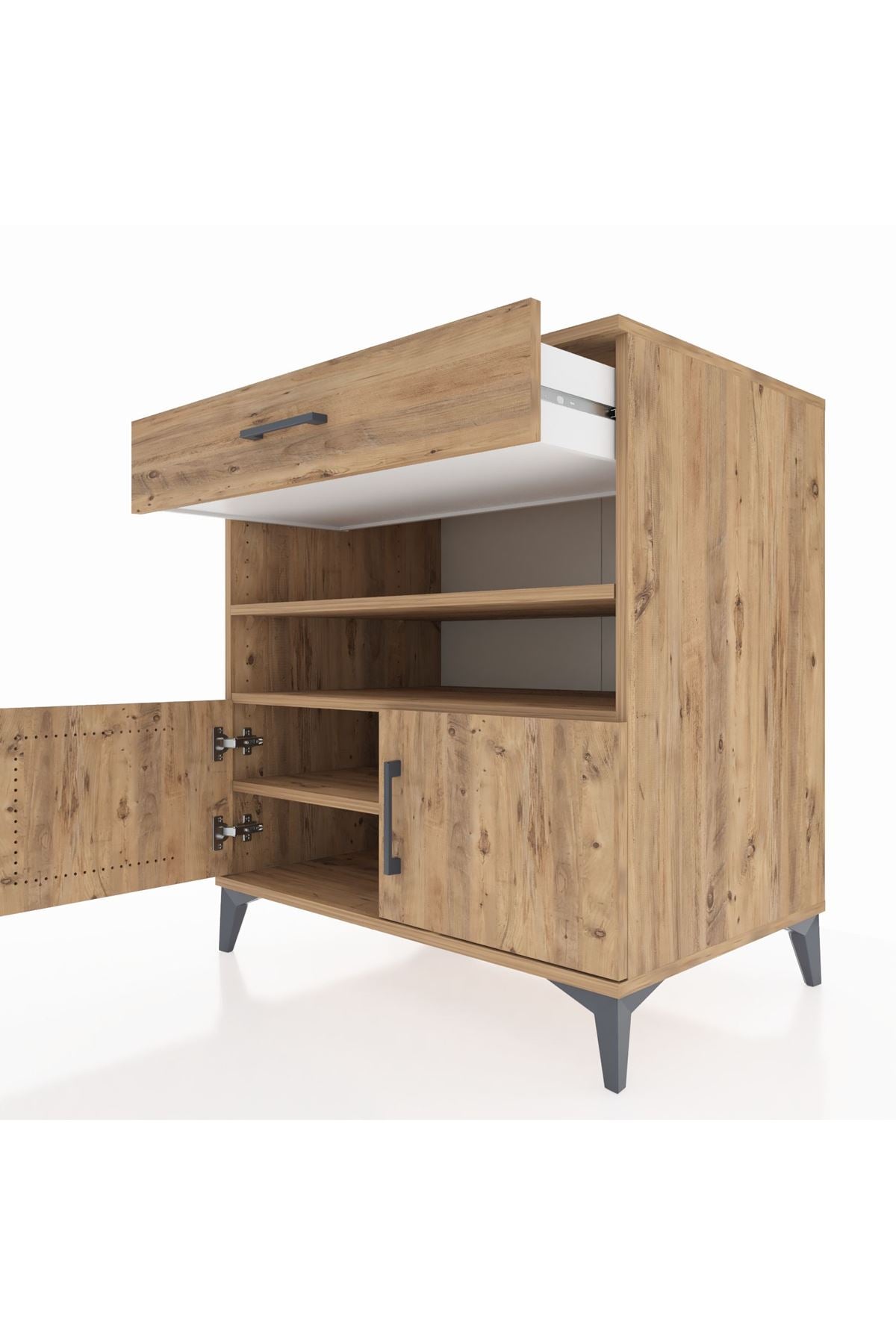 Kronos Şifonyer 3 Raflı Tek Çekmeceli 2 Kapaklı 88x59x96 Çam-Çam