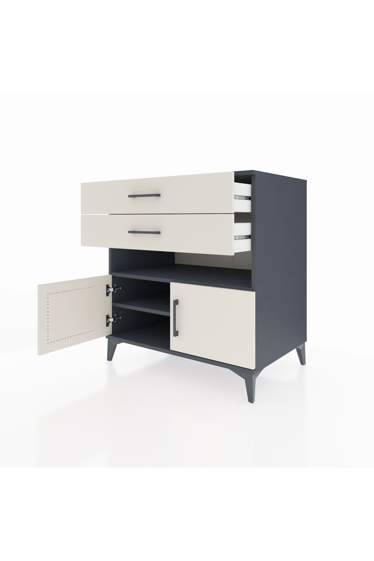 Kronos Şifonyer 2 Raflı 2 Çekmeceli 2 Kapaklı 88x59x96 Antrasit-Aytaşı