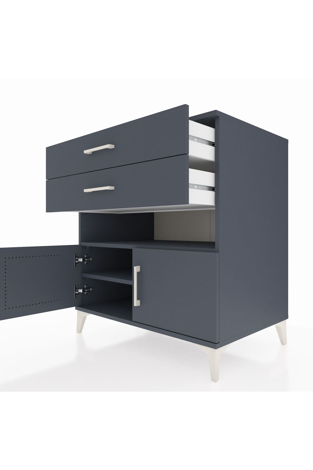 Kronos Şifonyer 2 Raflı 2 Çekmeceli 2 Kapaklı 88x59x96 Antrasit-Antrasit