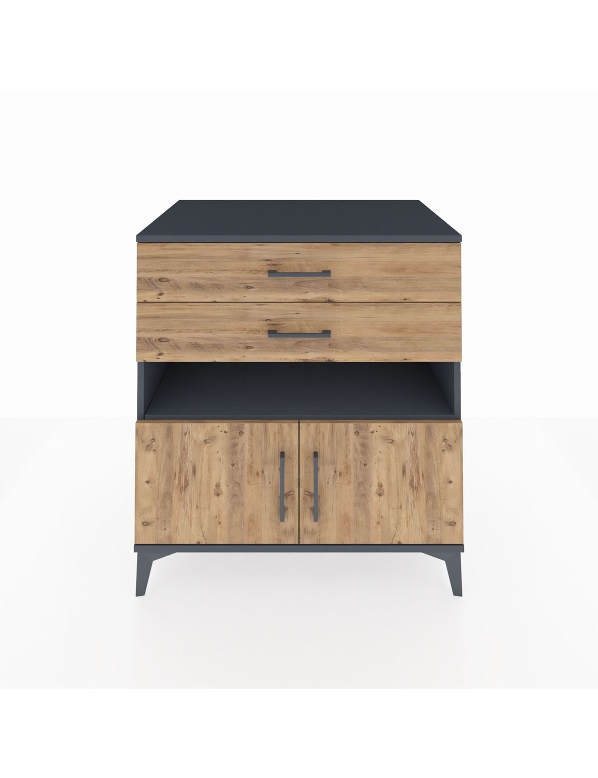 Kronos Şifonyer 2 Raflı 2 Çekmeceli 2 Kapaklı 88x59x96 Antrasit-Çam