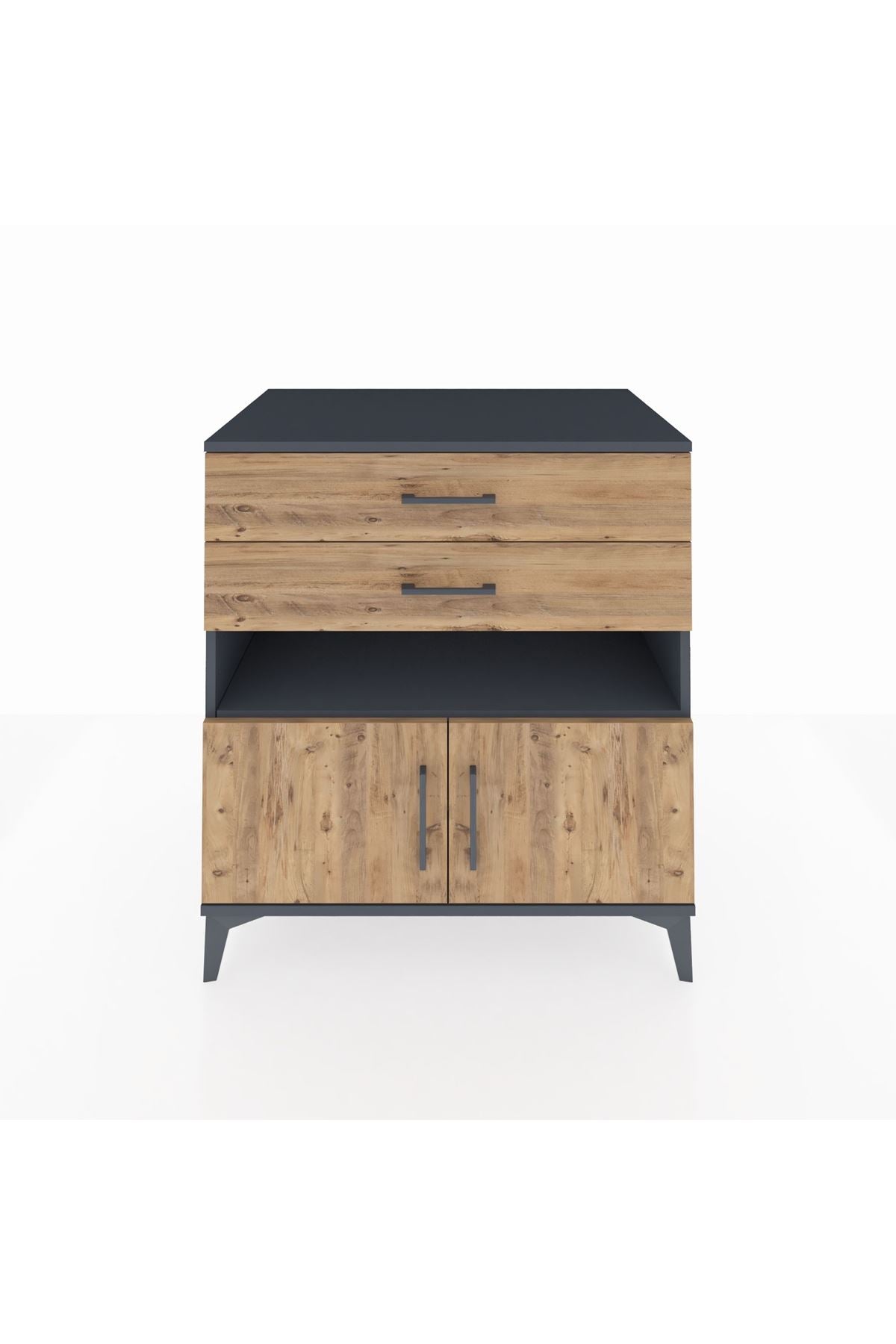 Kronos Şifonyer 2 Raflı 2 Çekmeceli 2 Kapaklı 88x59x96 Antrasit-Çam