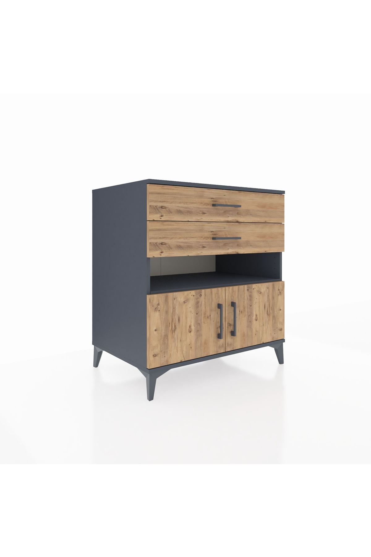 Kronos Şifonyer 2 Raflı 2 Çekmeceli 2 Kapaklı 88x59x96 Antrasit-Çam