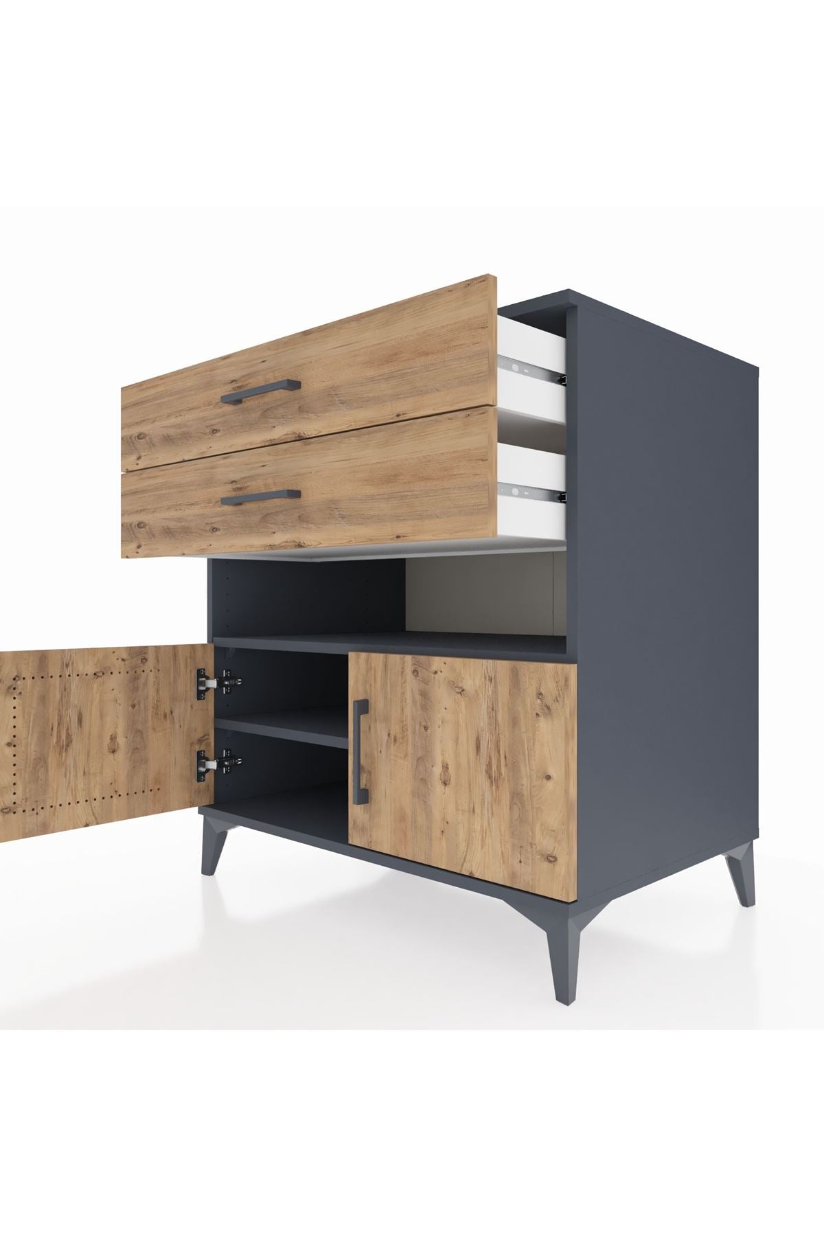 Kronos Şifonyer 2 Raflı 2 Çekmeceli 2 Kapaklı 88x59x96 Antrasit-Çam