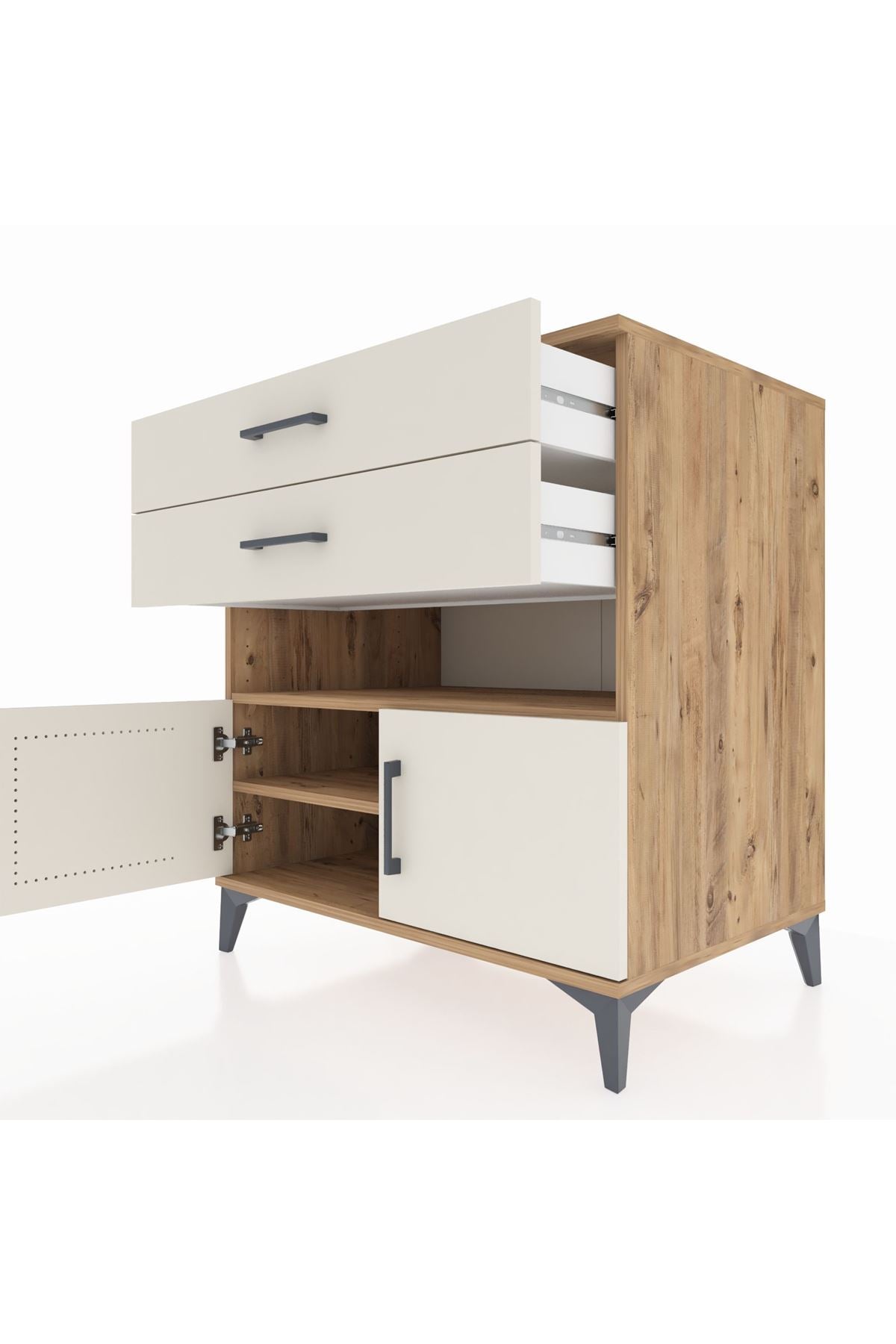 Kronos Şifonyer 2 Raflı 2 Çekmeceli 2 Kapaklı 88x59x96 Çam-Aytaşı