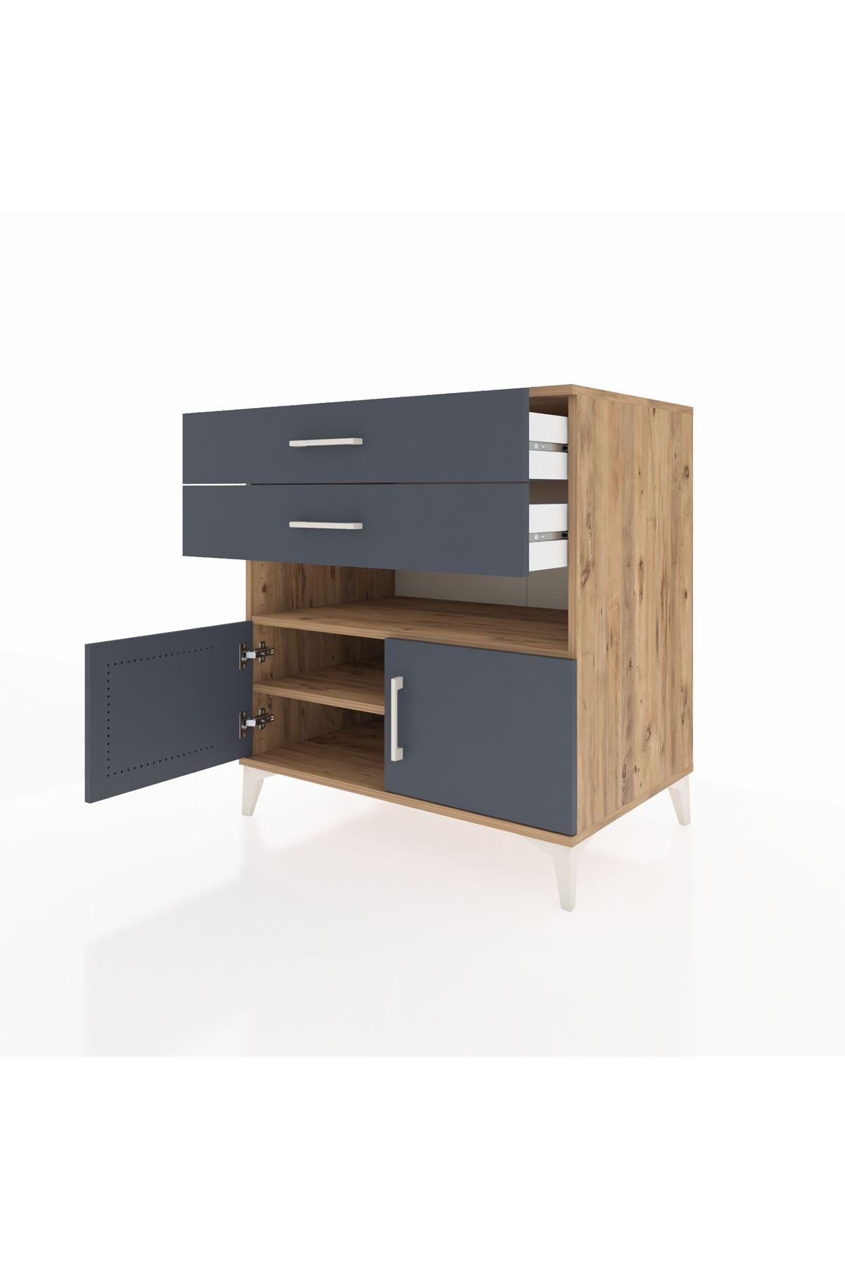 Kronos Şifonyer 2 Raflı 2 Çekmeceli 2 Kapaklı 88x59x96 Çam-Antrasit