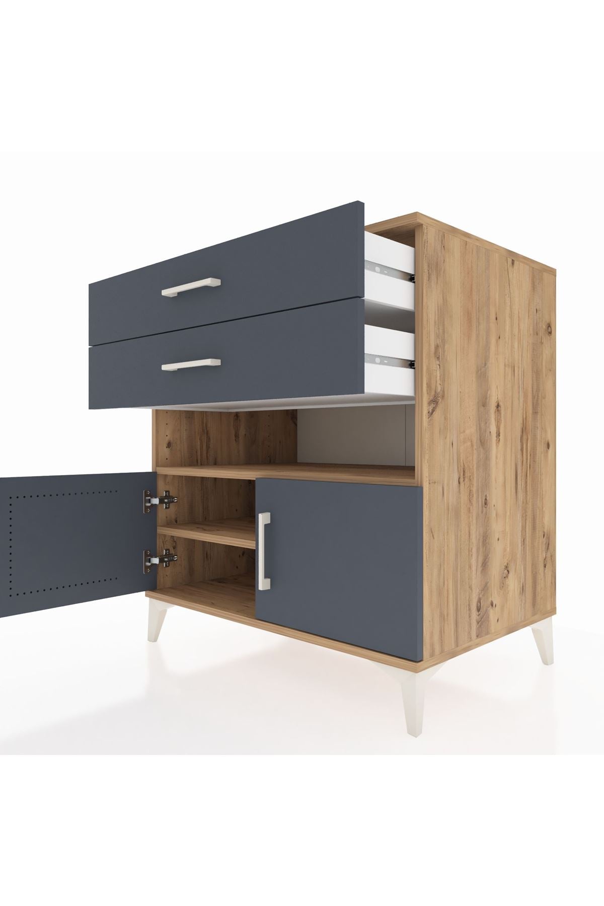 Kronos Şifonyer 2 Raflı 2 Çekmeceli 2 Kapaklı 88x59x96 Çam-Antrasit