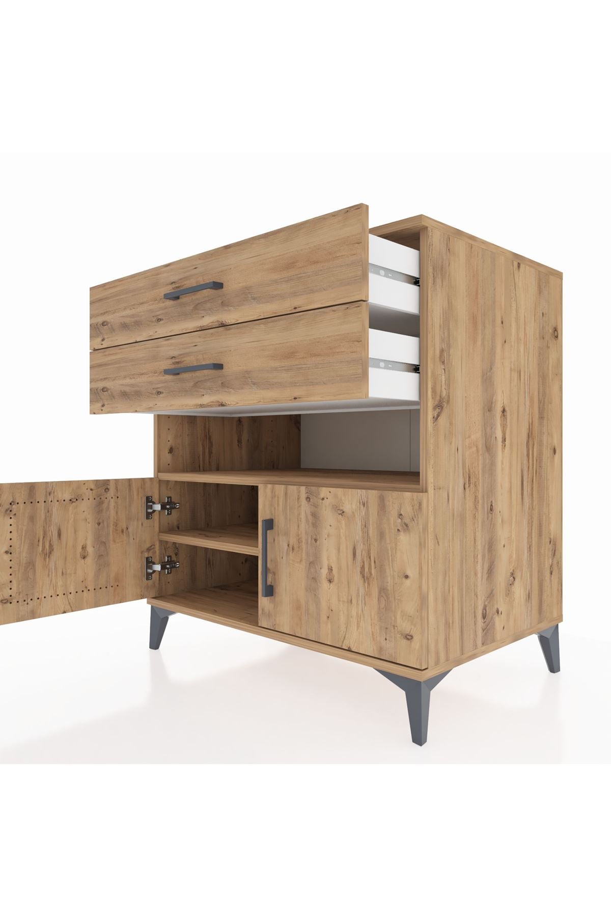 Kronos Şifonyer 2 Raflı 2 Çekmeceli 2 Kapaklı 88x59x96 Çam-Çam