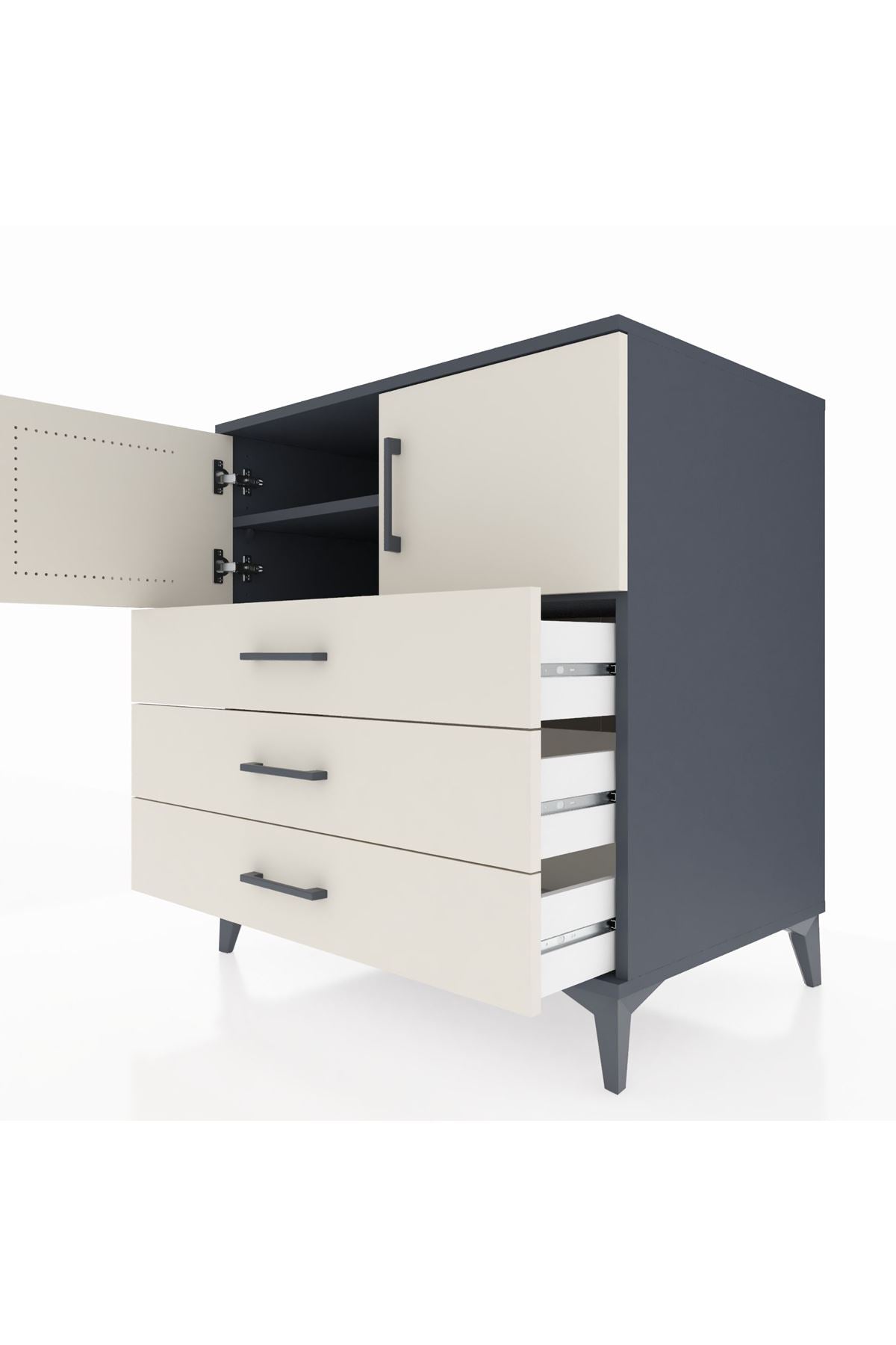 Kronos Şifonyer 2 Raflı 3 Çekmeceli 2 Kapaklı 88x59x96 Antrasit-Aytaşı