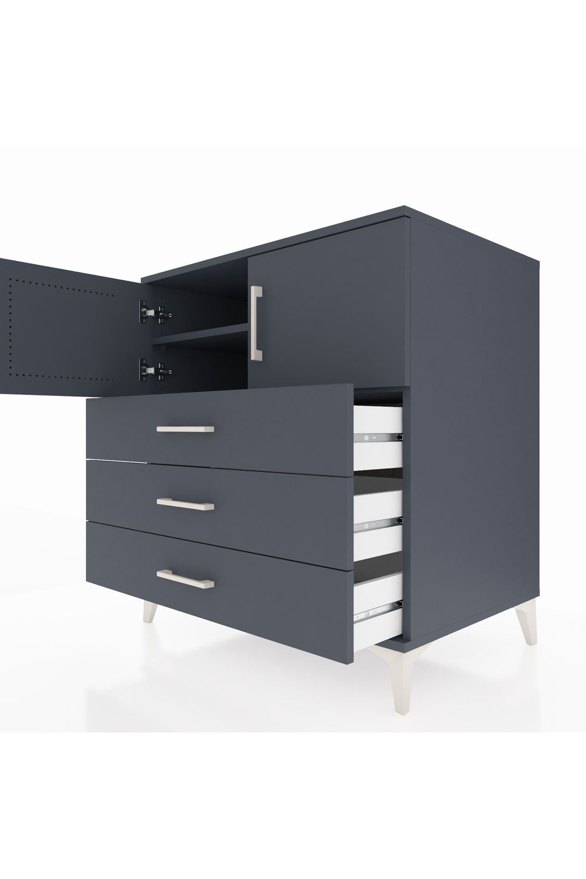 Kronos Şifonyer 2 Raflı 3 Çekmeceli 2 Kapaklı 88x59x96 Antrasit-Antrasit