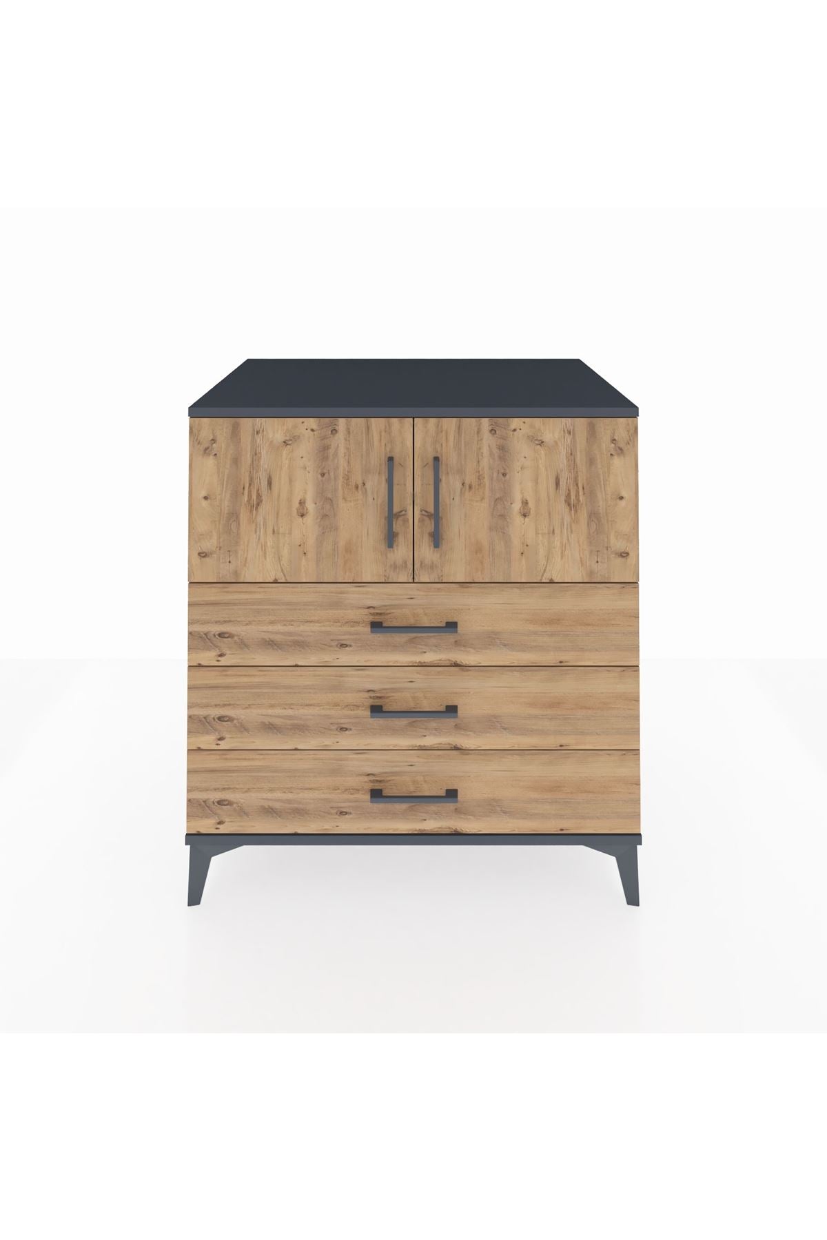 Kronos Şifonyer 2 Raflı 3 Çekmeceli 2 Kapaklı 88x59x96 Antrasit-Çam