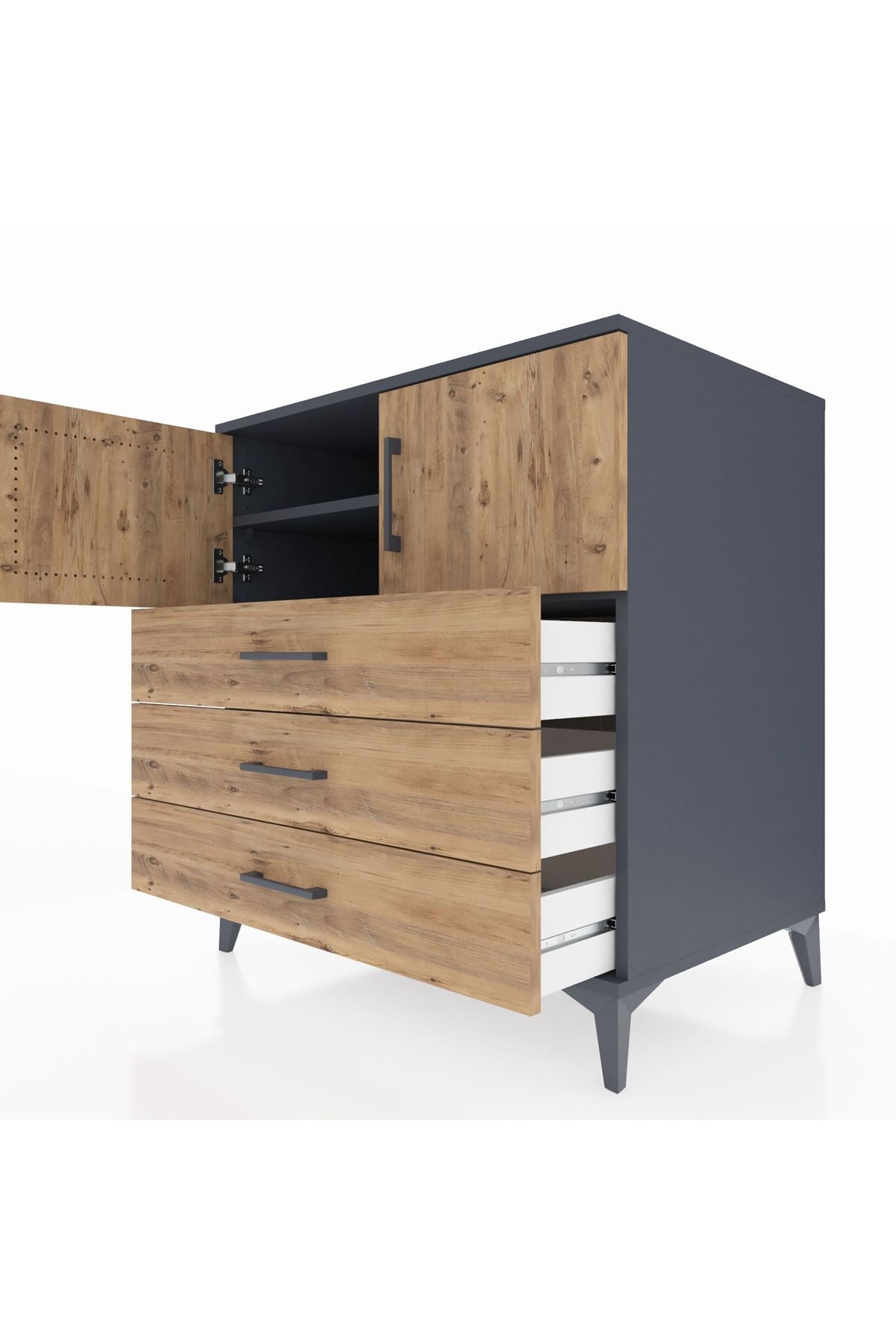 Kronos Şifonyer 2 Raflı 3 Çekmeceli 2 Kapaklı 88x59x96 Antrasit-Çam