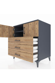 Kronos Şifonyer 2 Raflı 3 Çekmeceli 2 Kapaklı 88x59x96 Antrasit-Çam