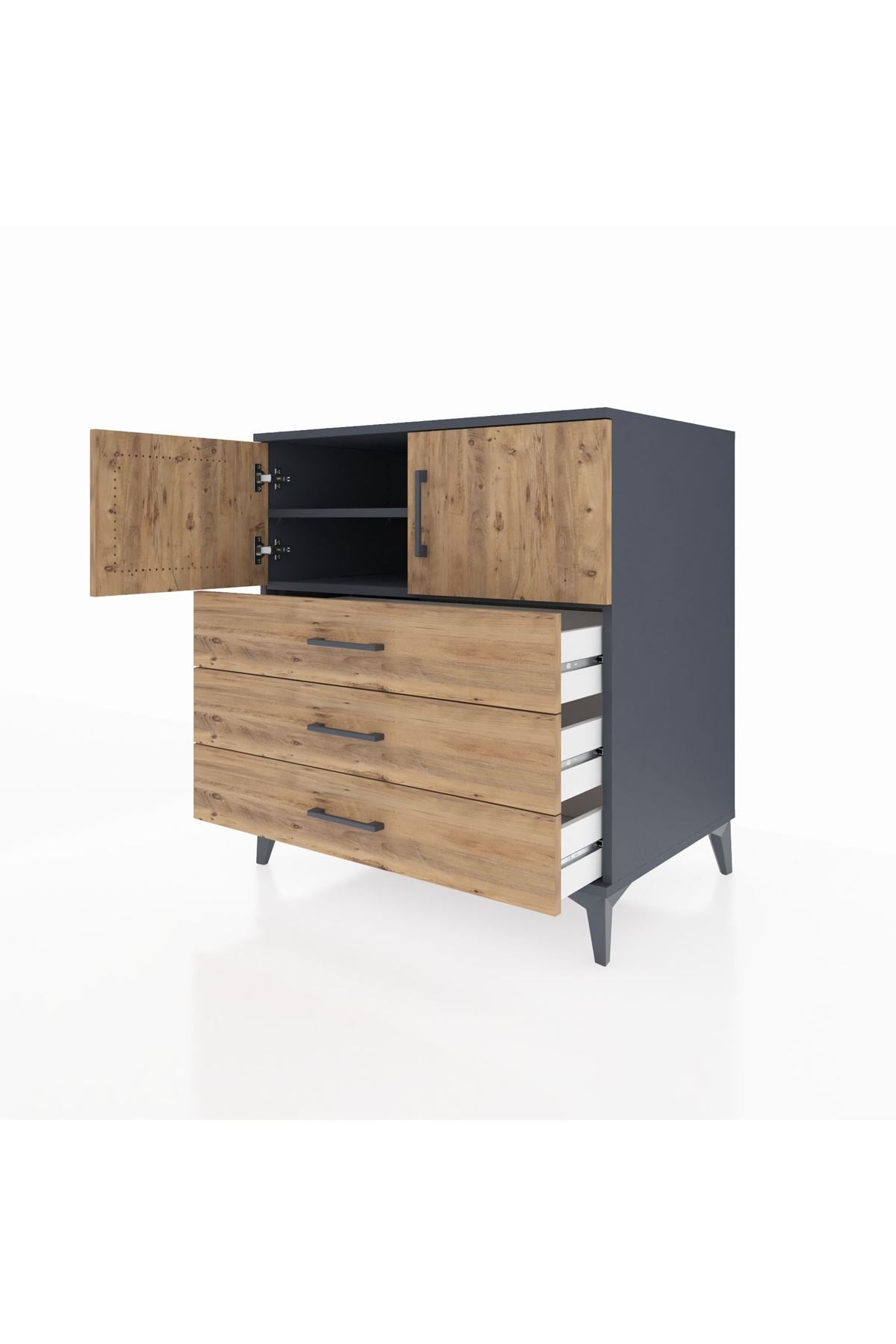 Kronos Şifonyer 2 Raflı 3 Çekmeceli 2 Kapaklı 88x59x96 Antrasit-Çam