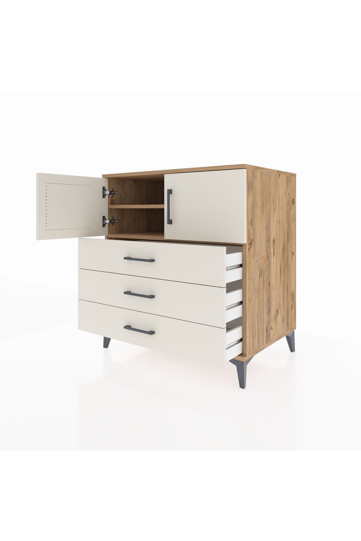 Kronos Şifonyer 2 Raflı 3 Çekmeceli 2 Kapaklı 88x59x96 Çam-Aytaşı