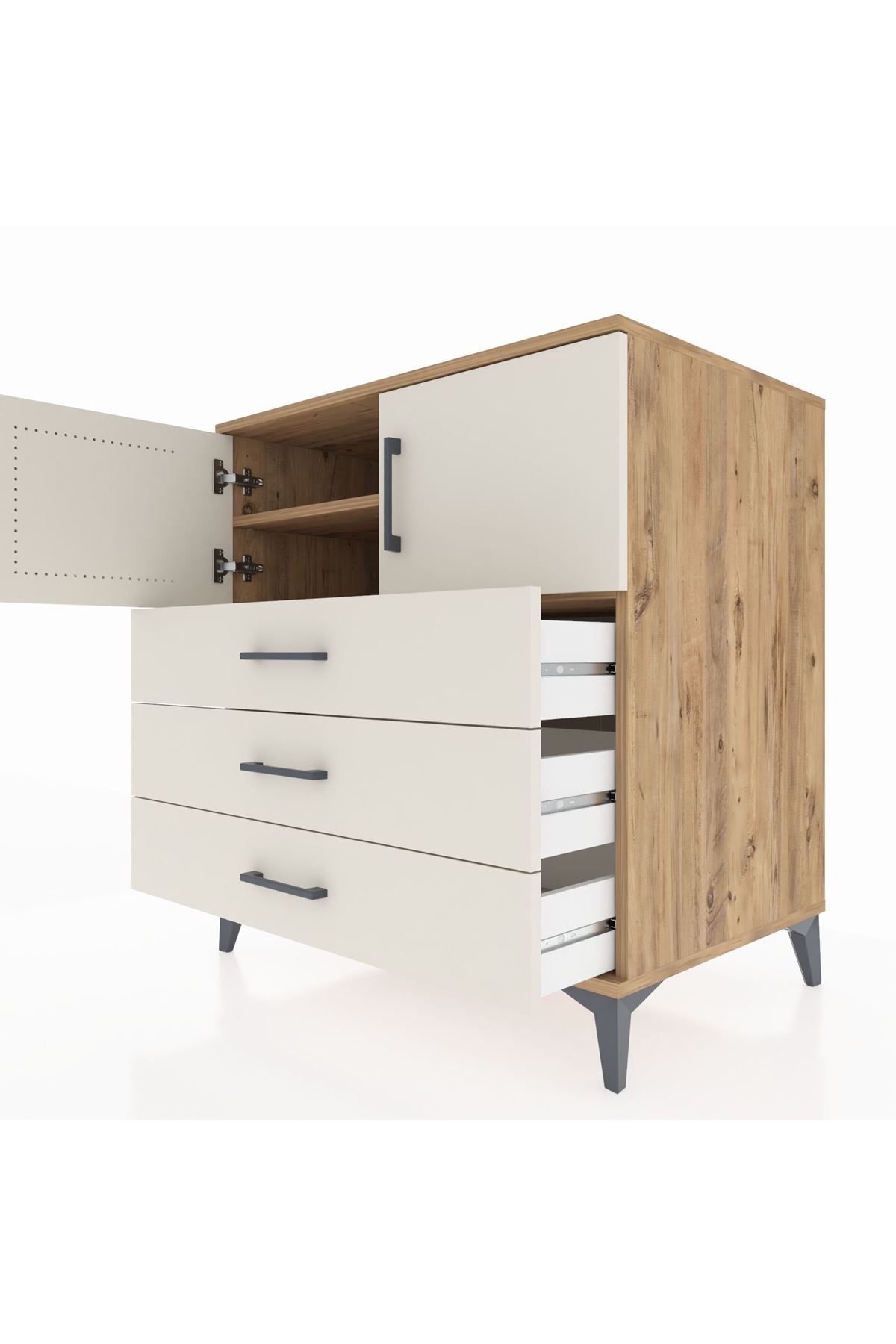 Kronos Şifonyer 2 Raflı 3 Çekmeceli 2 Kapaklı 88x59x96 Çam-Aytaşı