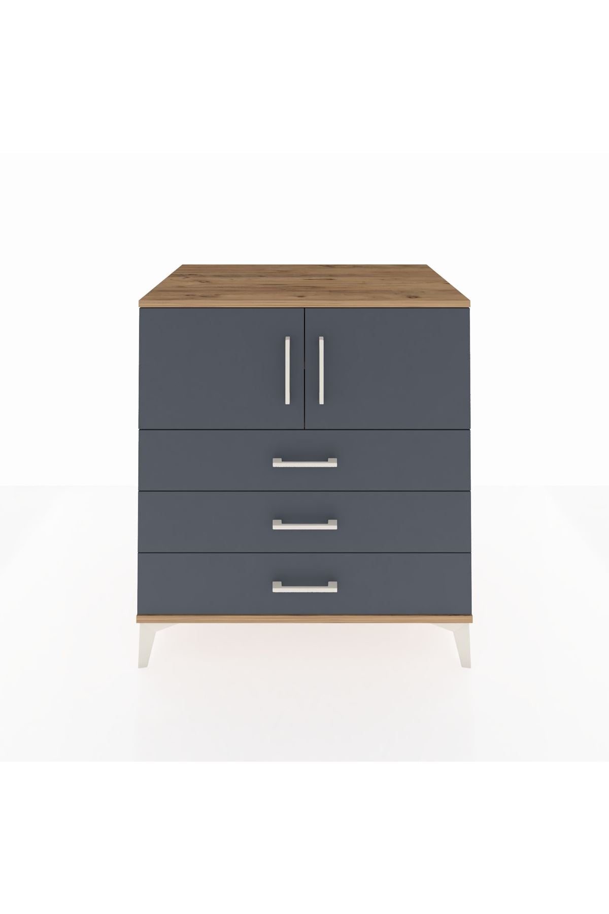 Kronos Şifonyer 2 Raflı 3 Çekmeceli 2 Kapaklı 88x59x96 Çam-Antrasit