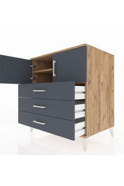 Kronos Şifonyer 2 Raflı 3 Çekmeceli 2 Kapaklı 88x59x96 Çam-Antrasit