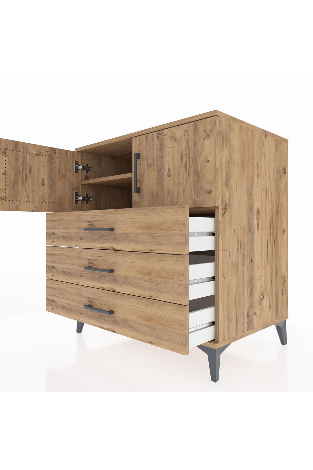 Kronos Şifonyer 2 Raflı 3 Çekmeceli 2 Kapaklı 88x59x96 Çam-Çam