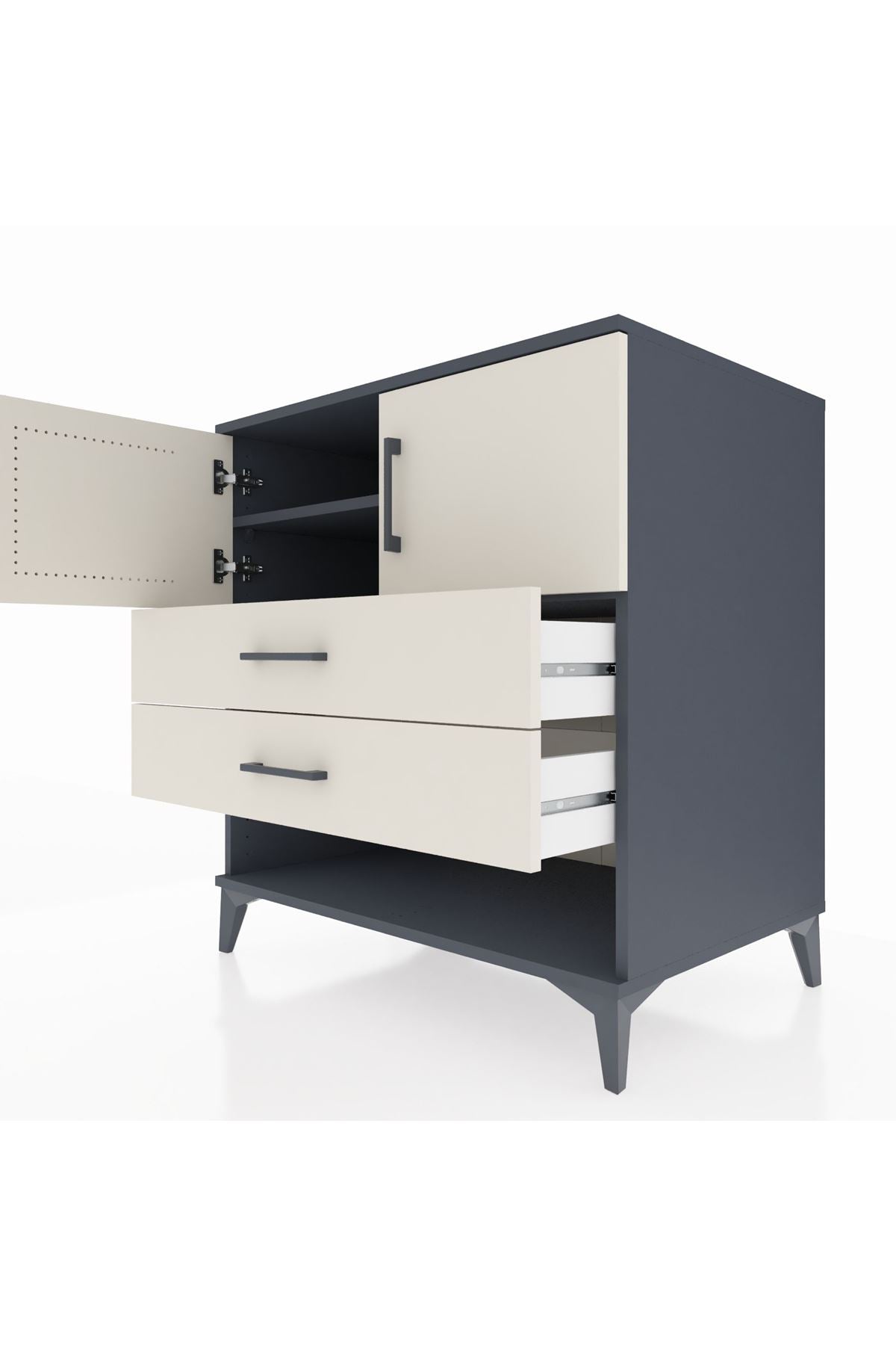 Kronos Şifonyer 2 Raflı 2 Çekmeceli 2 Kapaklı 88x59x96 Antrasit-Aytaşı