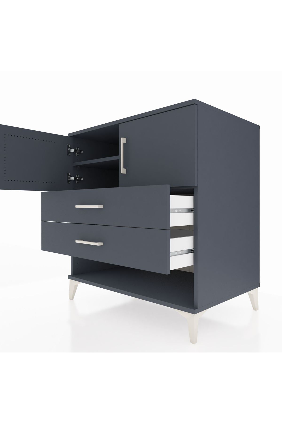 Kronos Şifonyer 2 Raflı 2 Çekmeceli 2 Kapaklı 88x59x96 Antrasit-Antrasit