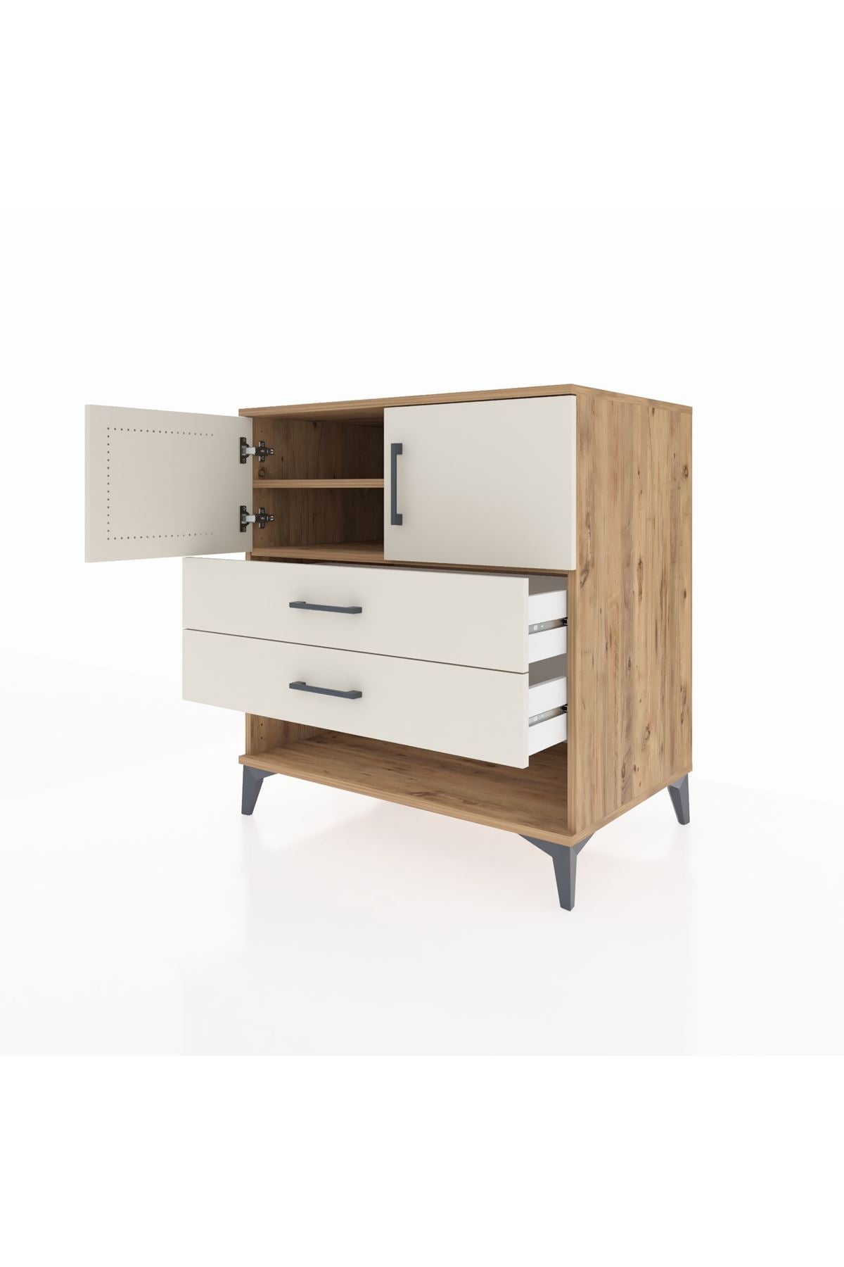 Kronos Şifonyer 2 Raflı 2 Çekmeceli 2 Kapaklı 88x59x96 Çam-Aytaşı