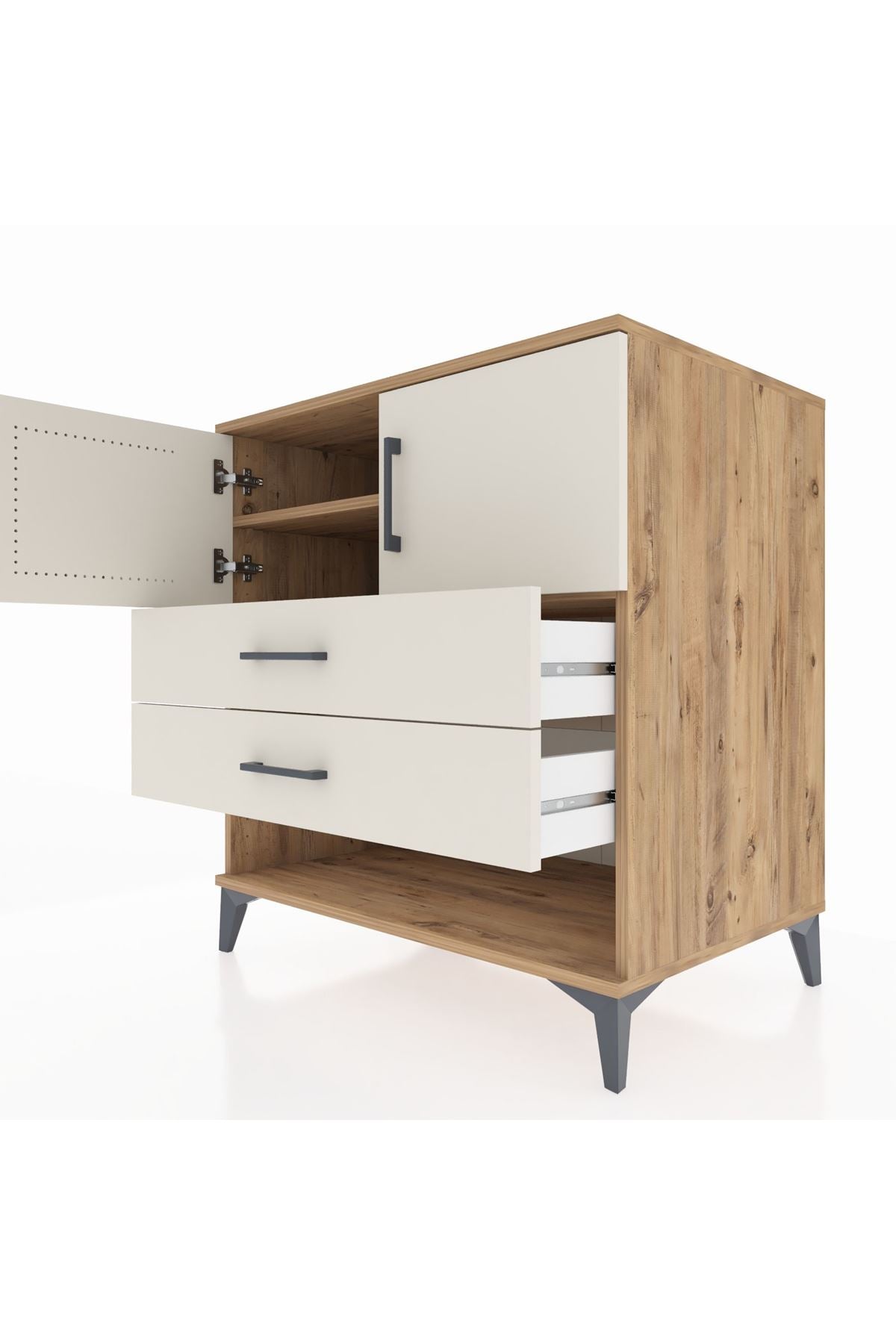 Kronos Şifonyer 2 Raflı 2 Çekmeceli 2 Kapaklı 88x59x96 Çam-Aytaşı