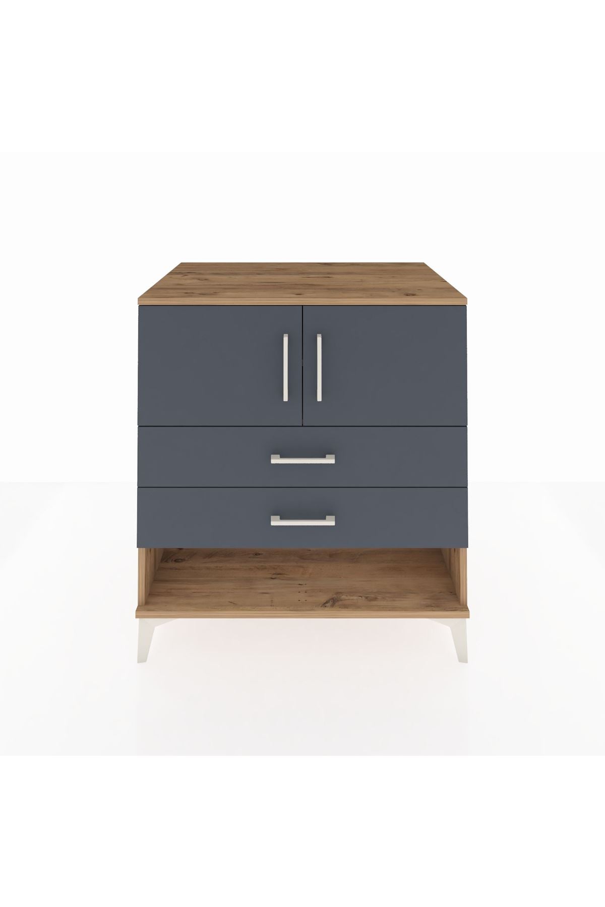 Kronos Şifonyer 2 Raflı 2 Çekmeceli 2 Kapaklı 88x59x96 Çam-Antrasit