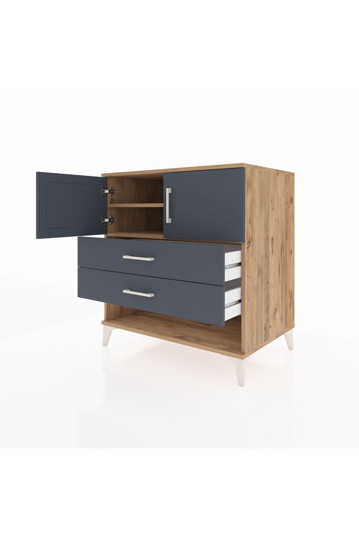 Kronos Şifonyer 2 Raflı 2 Çekmeceli 2 Kapaklı 88x59x96 Çam-Antrasit