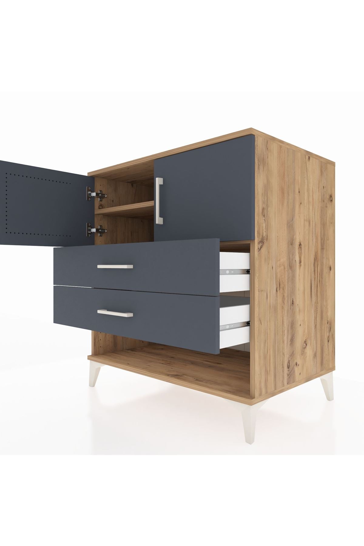 Kronos Şifonyer 2 Raflı 2 Çekmeceli 2 Kapaklı 88x59x96 Çam-Antrasit